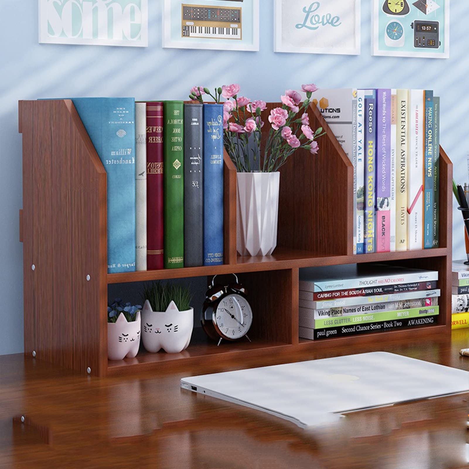 Wooden Desktop Organizer - Adjustable 2-Tier Computer Desk Shelf for Office, Home & Dorm | Multipurpose Storage Rack for Books, Supplies & Decor | Space-Saving Brown Display Hutch (Perfect for Small Spaces & Workspace Organization)