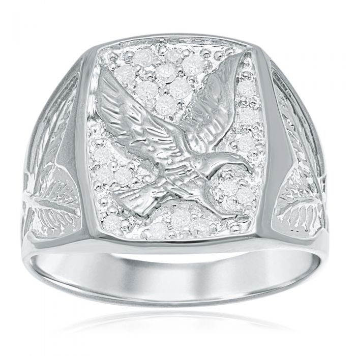20 Diamonds Sterling Silver Eagle Men's Ring - Perfect for Gifts, Weddings & Special Occasions