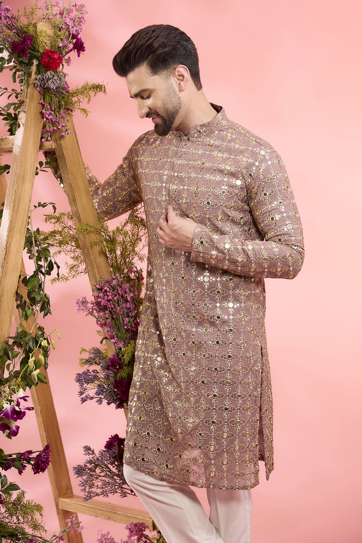Elegant Plum Purple Georgette Kurta with Mirror Work Embroidery | Indian Ethnic Wear for Women | Perfect for Festivals, Weddings & Special Occasions