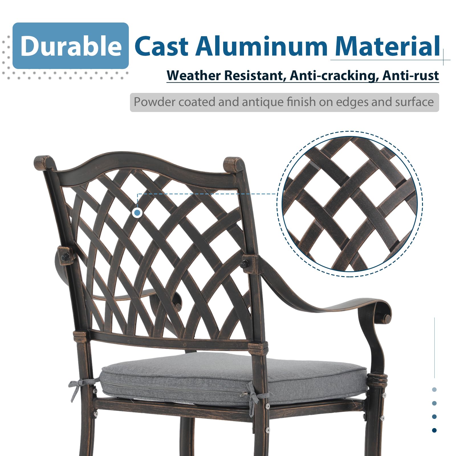 JOIVI 2-Piece Cast Aluminum Patio Chairs Set with Cushions & Armrests - Outdoor Dining Metal Chairs for Garden, Backyard, Lawn or Indoor Use - Durable Lattice Design for Relaxing & Entertaining