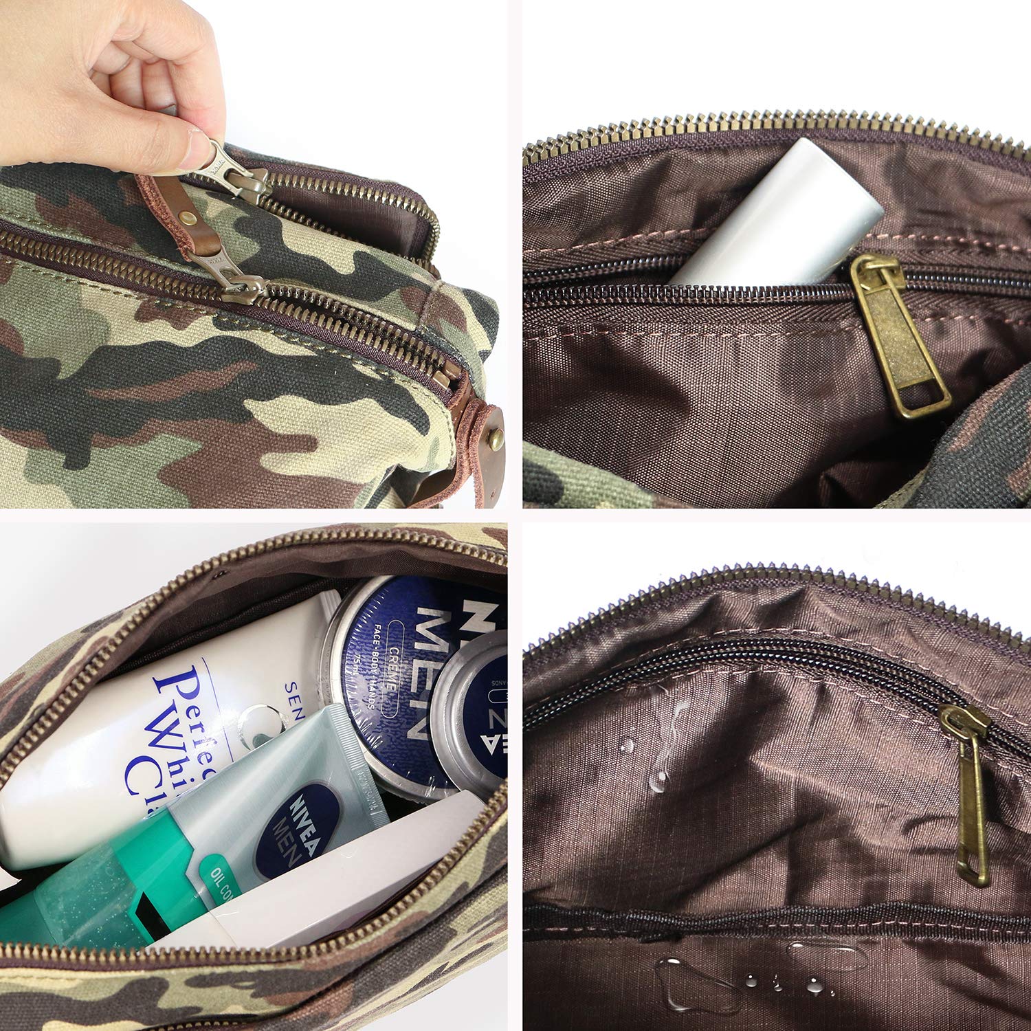 Men's & Women's Leather-Trim Canvas Toiletry Bag - Travel Dopp Kit with YKK Zipper for Gym & Vacation