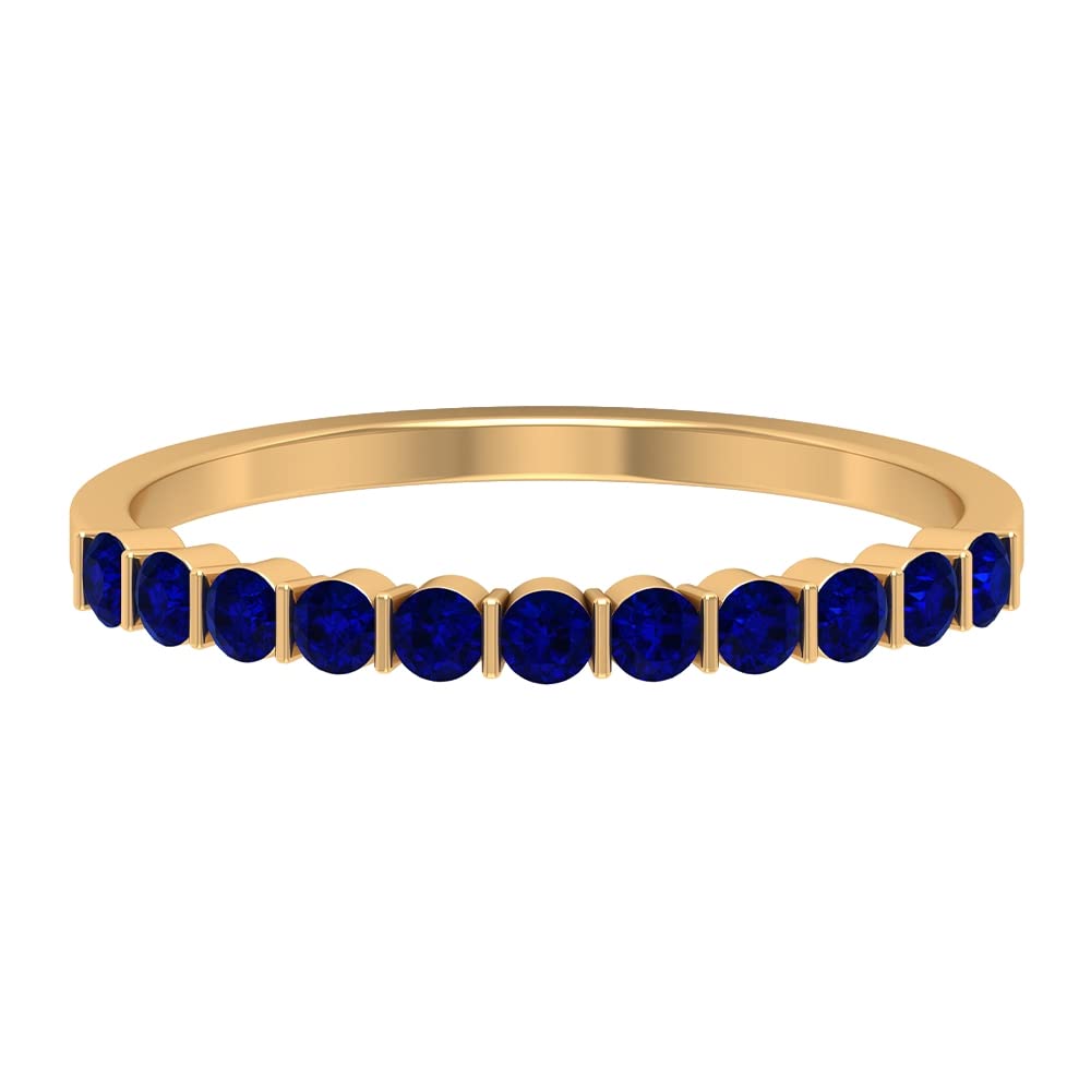 1/2 CT Blue Sapphire Half Eternity Ring - 14K Solid Gold Bar Set Wedding Band for Women - Perfect for Engagement, Anniversary & Special Occasion Gifts
