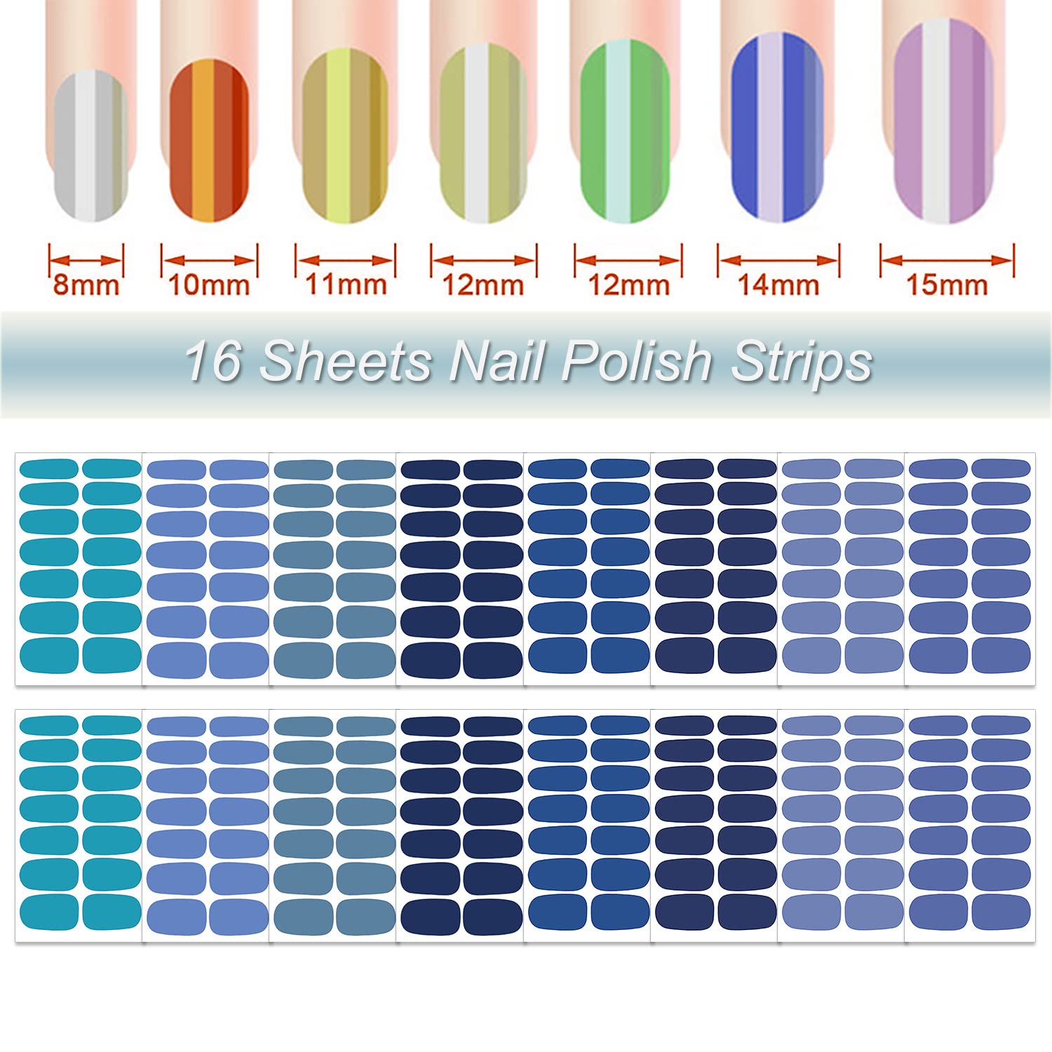 DANNEASY 16 Sheets Solid Color Nail Polish Strips - Self-Adhesive Nail Wraps for Women, Includes 1 Nail File & Cuticle Stick (Navy Blue) | Easy DIY Manicure at Home, Perfect for Parties & Special Occasions