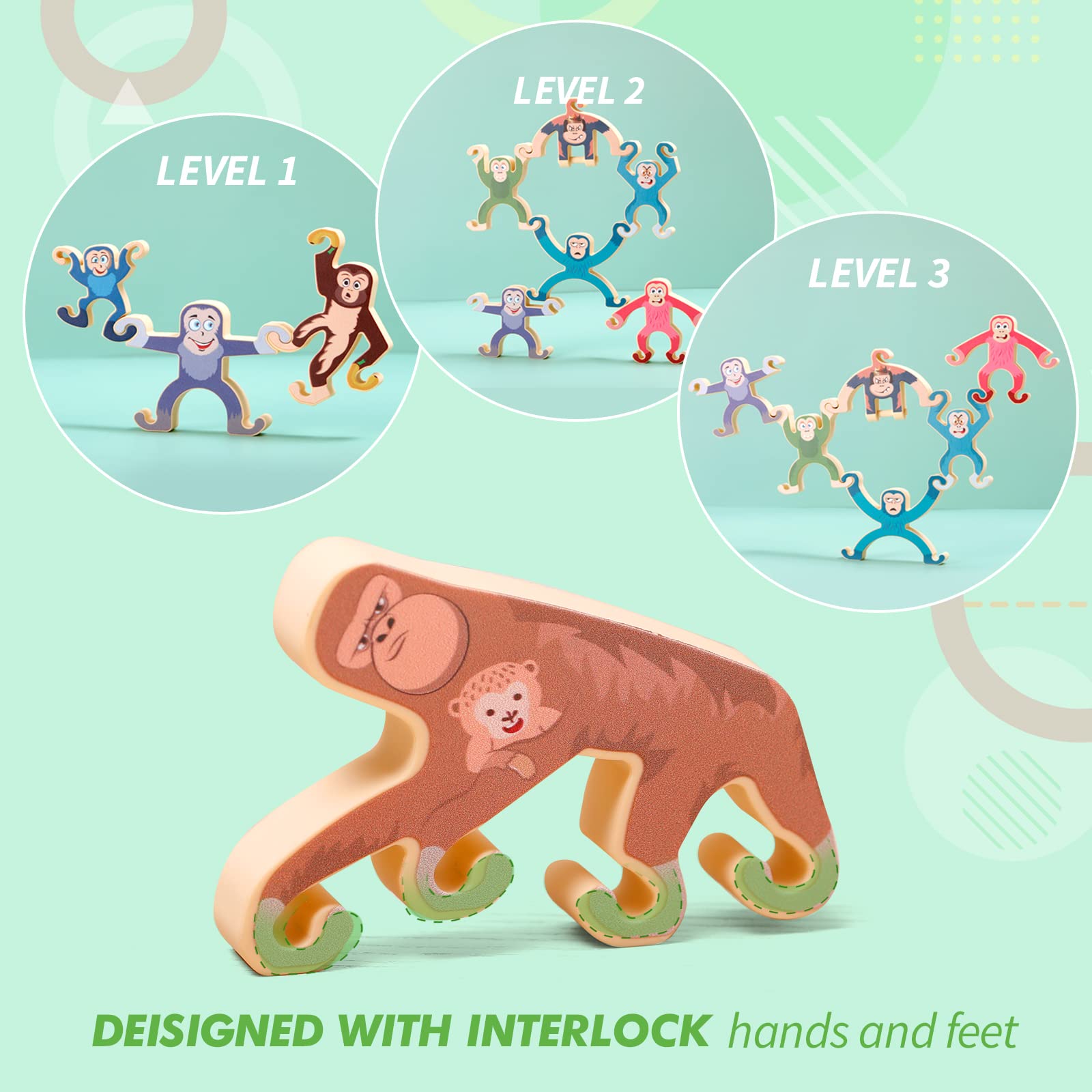 Haakaa Monkey Stacking Toys Set - 12PCS Food Grade Silicone Stacking Blocks for Kids Ages 3-6 | Educational STEM Building Toys, Balance Game & Preschool Learning Gift | Perfect for Classroom, Playroom & Birthday Parties