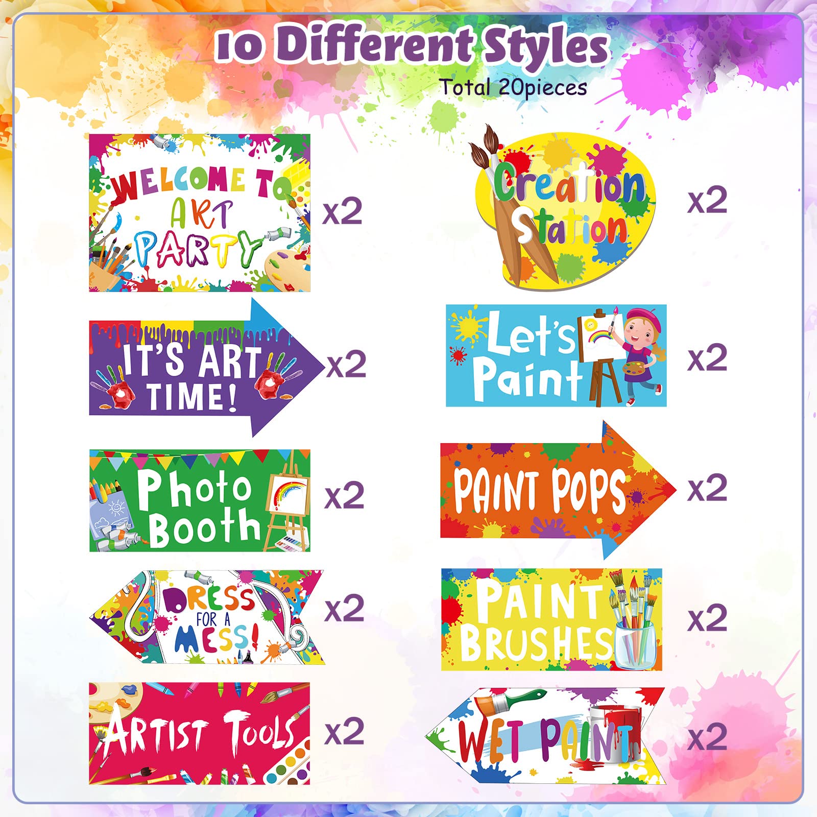Chinco 20-Piece Art Painting Party Decorations Kit - Paint Party Signs, Artist Birthday Supplies for Art Themed Parties | Perfect for Painting Birthday Celebrations, Art Studio Events & Creative Workshops