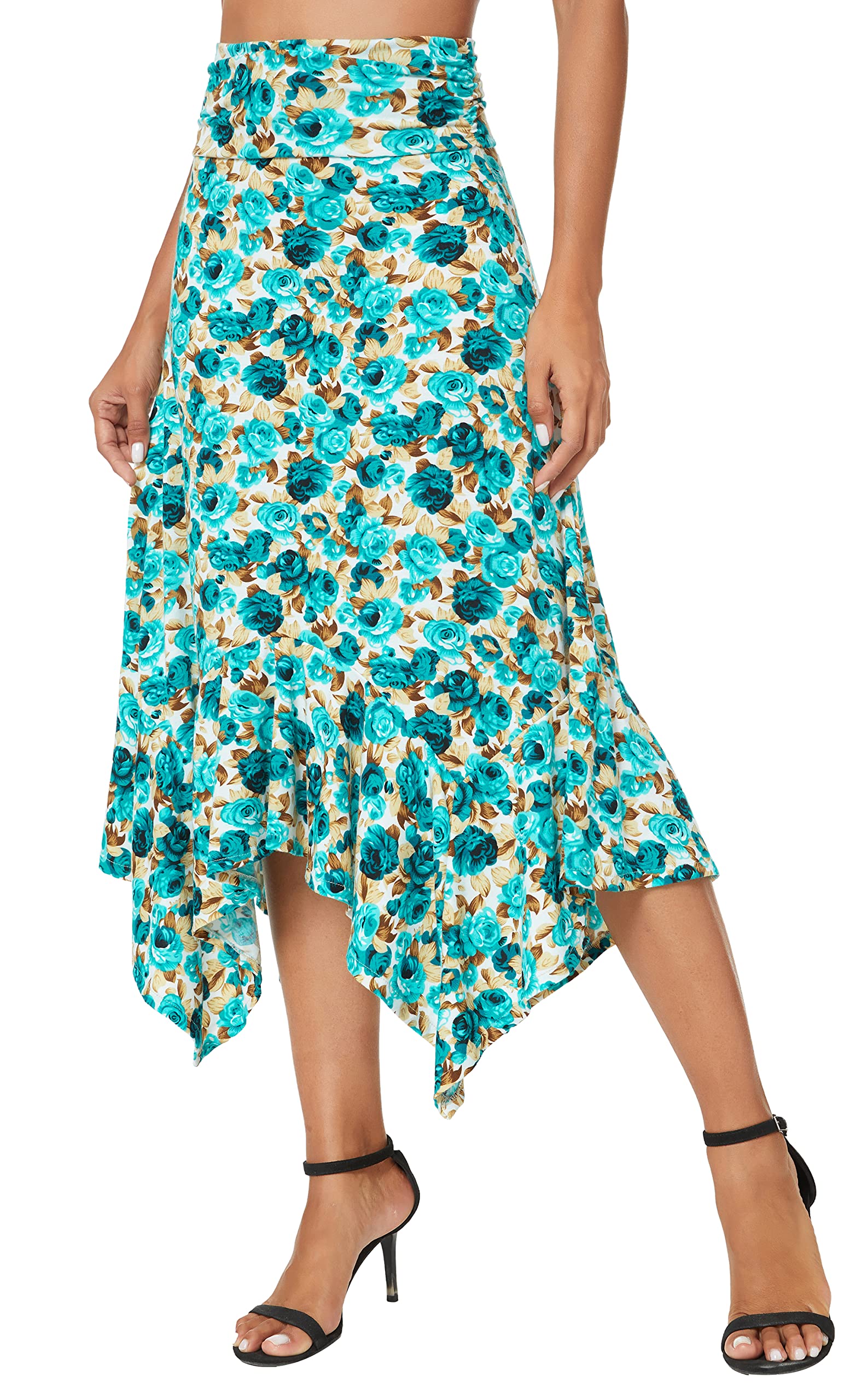 Urban CoCo Women's Flowy Stretchy Skirt - Handkerchief Hem Midi Skirt for Casual Wear, Beach, and Summer Outfits | Comfortable & Stylish Elastic Waist Skirt