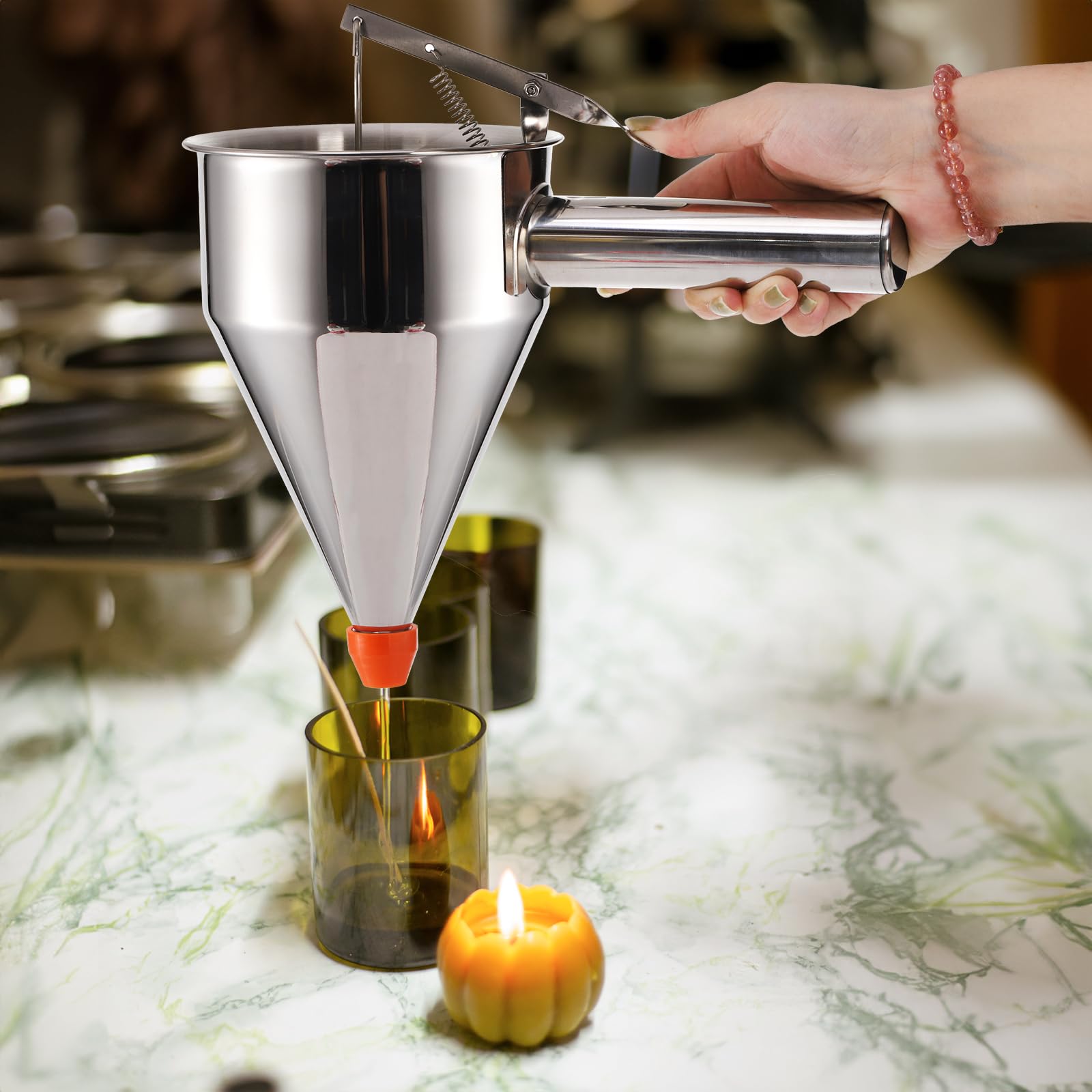 40 Oz Stainless Steel Pancake Batter Dispenser with Stand - 4 Caliber Funnel Cake Maker for Pancakes, Waffles, Muffins & Baked Goods | Perfect for Breakfast, Desserts & Commercial Kitchen Use