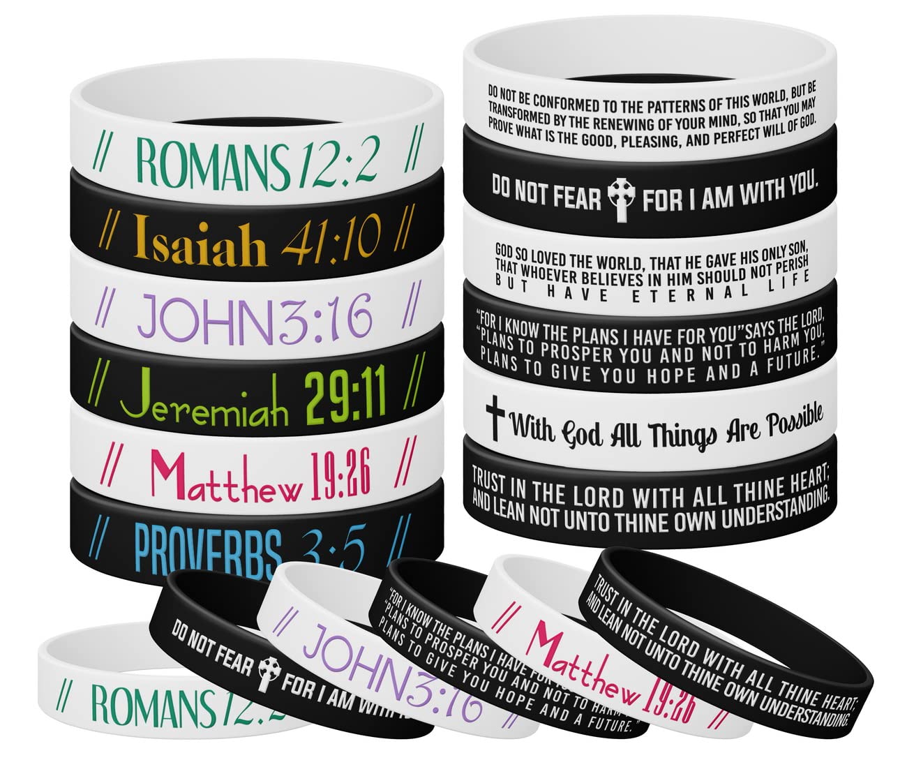 Christian Inspirational Bible Verse Silicone Bracelets (12-Pack) - Religious Rubber Wristbands with Scripture Quotes for Women, Men & Youth - Perfect for Church Events, Bible Study Gifts & Christian Party Favors