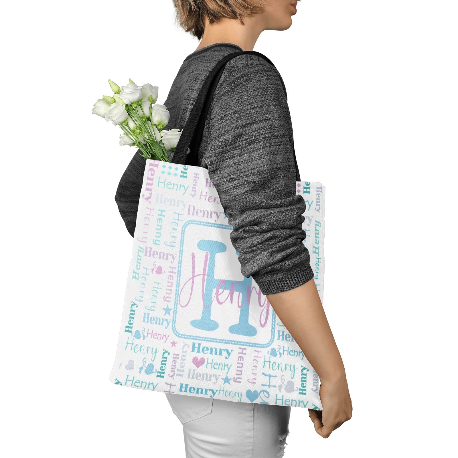 Custom Personalized Tote Bags for Women - Monogrammed Canvas Reusable Shopping Bag with Name - Eco-Friendly Shoulder Handbag for Grocery, Beach, Work & Travel