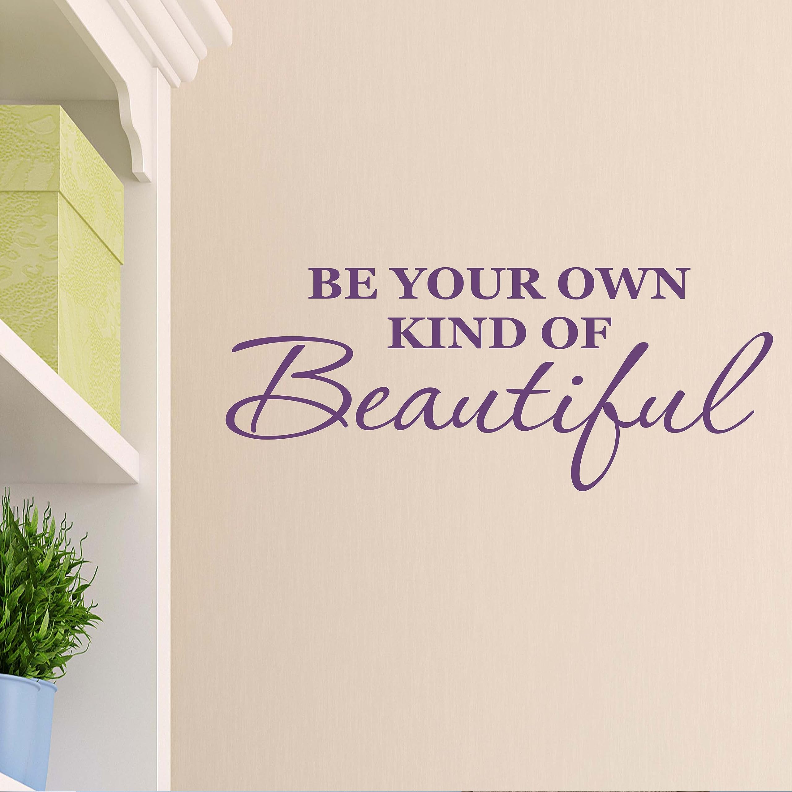 Be Your Own Kind of Beautiful Wall Decal - Self-Adhesive Vinyl Sticker for Kids Room, Farmhouse & Bedroom Decor | Made in USA | Purple Floral Design | Perfect for Nursery, Living Room & Home Office Wall Art