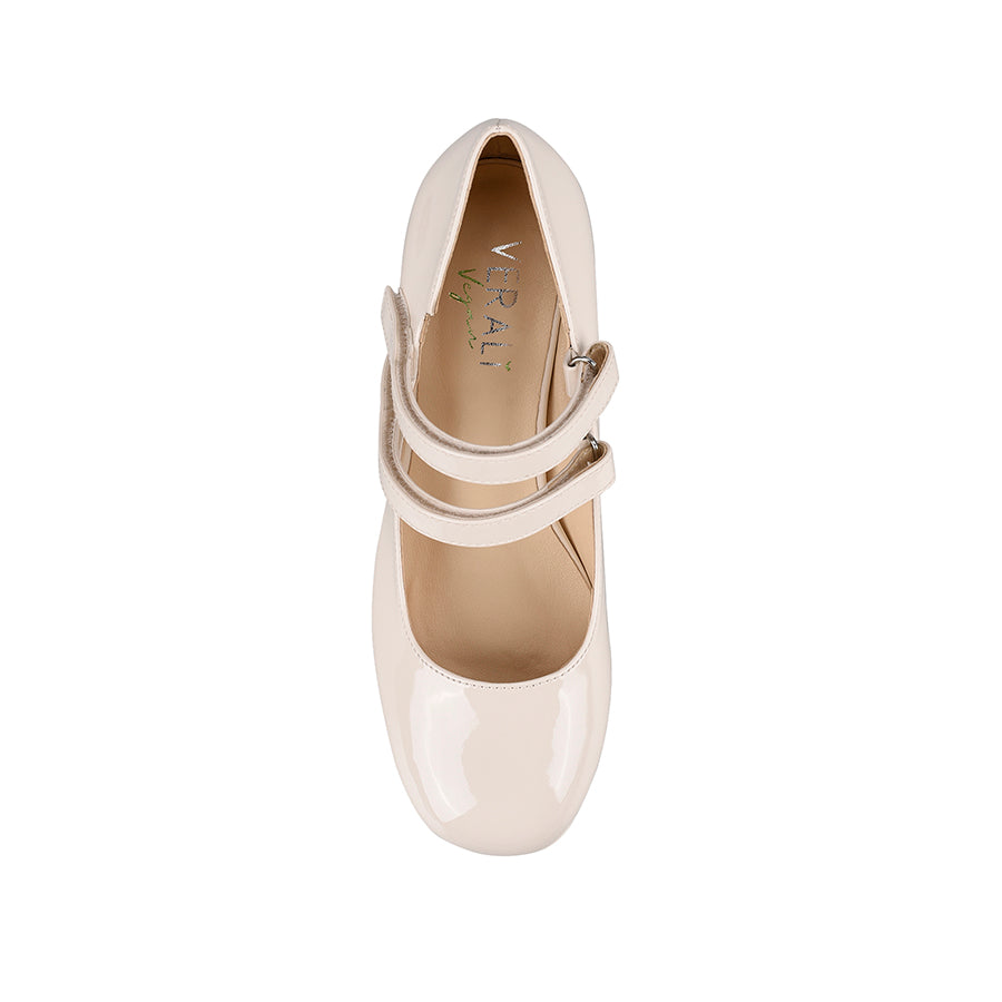 Hella Mary Jane Platform Shoes - Bone Patent Leather Women's Vintage Style Chunky Heel Pumps for Casual Outfits & Retro Fashion