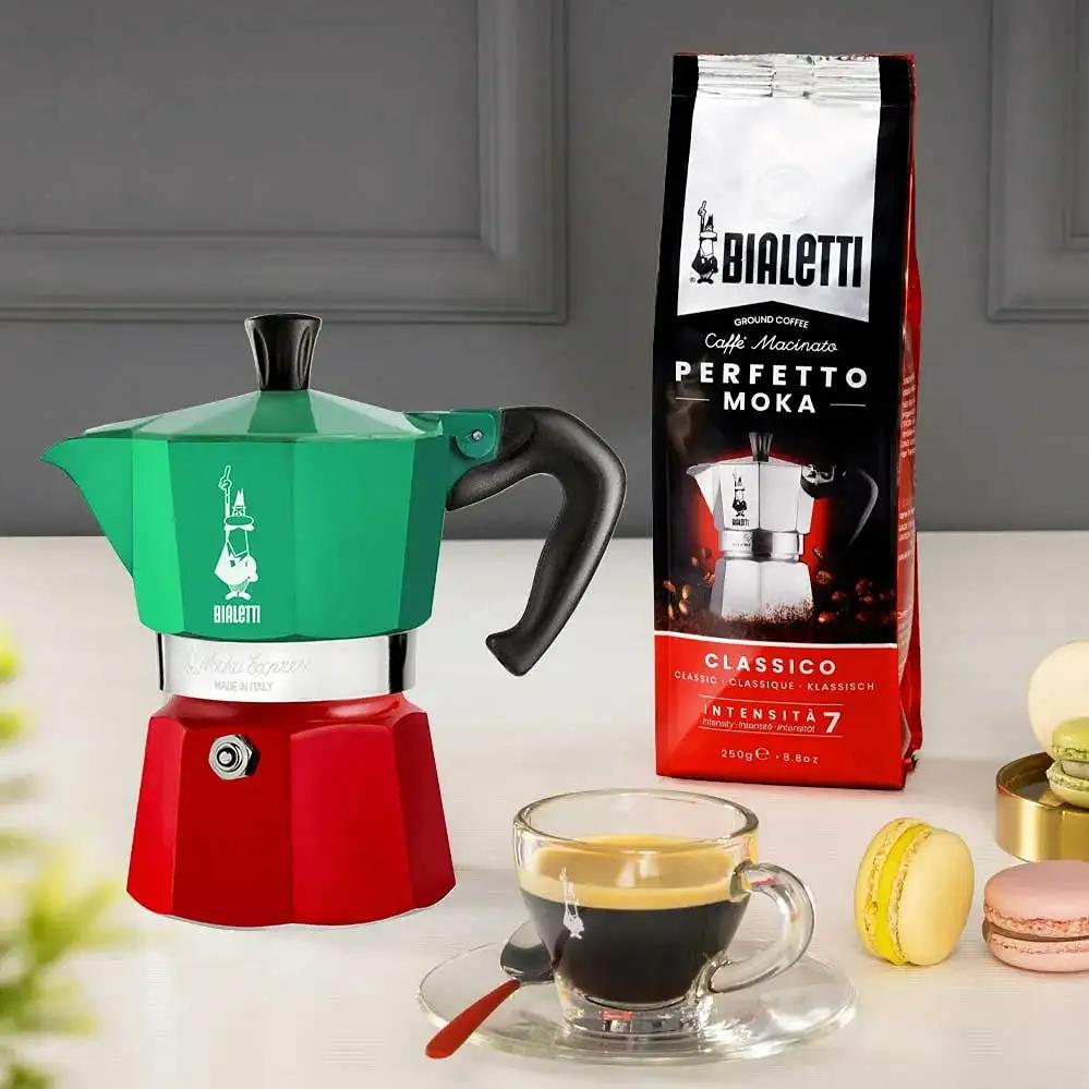 Bialetti Moka Express Tricolor Stovetop Espresso Maker - 3 Cup (18951) | Classic Italian Coffee Maker for Home, Office & Camping | Perfect Espresso, Cappuccino & Latte