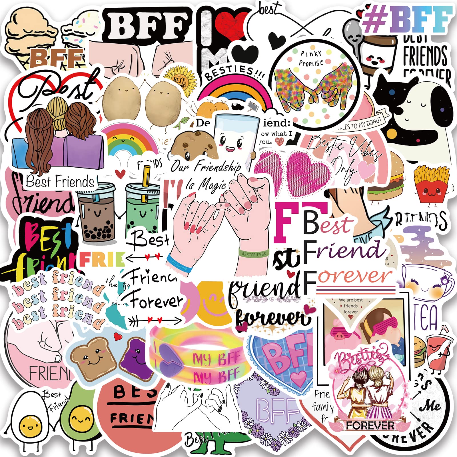 50Pcs Waterproof Vinyl Friendship Stickers - Best Friend Forever BFF Stickers for Kids, Girls, Scrapbooking, Water Bottles, Laptop, Journaling - Perfect for DIY Crafts, School Projects & Gift Decorations