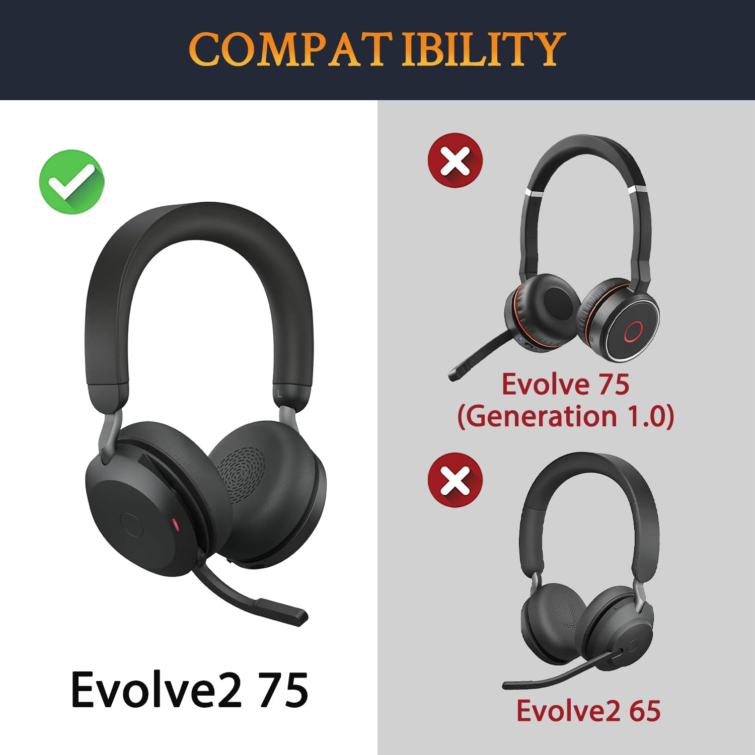 SOULWIT Replacement Ear Pads for Jabra Evolve2 75 Wireless Headset - Soft Protein Leather Cushions with Noise Isolation Foam (Black) | Perfect for Office, Gaming & Remote Work Comfort