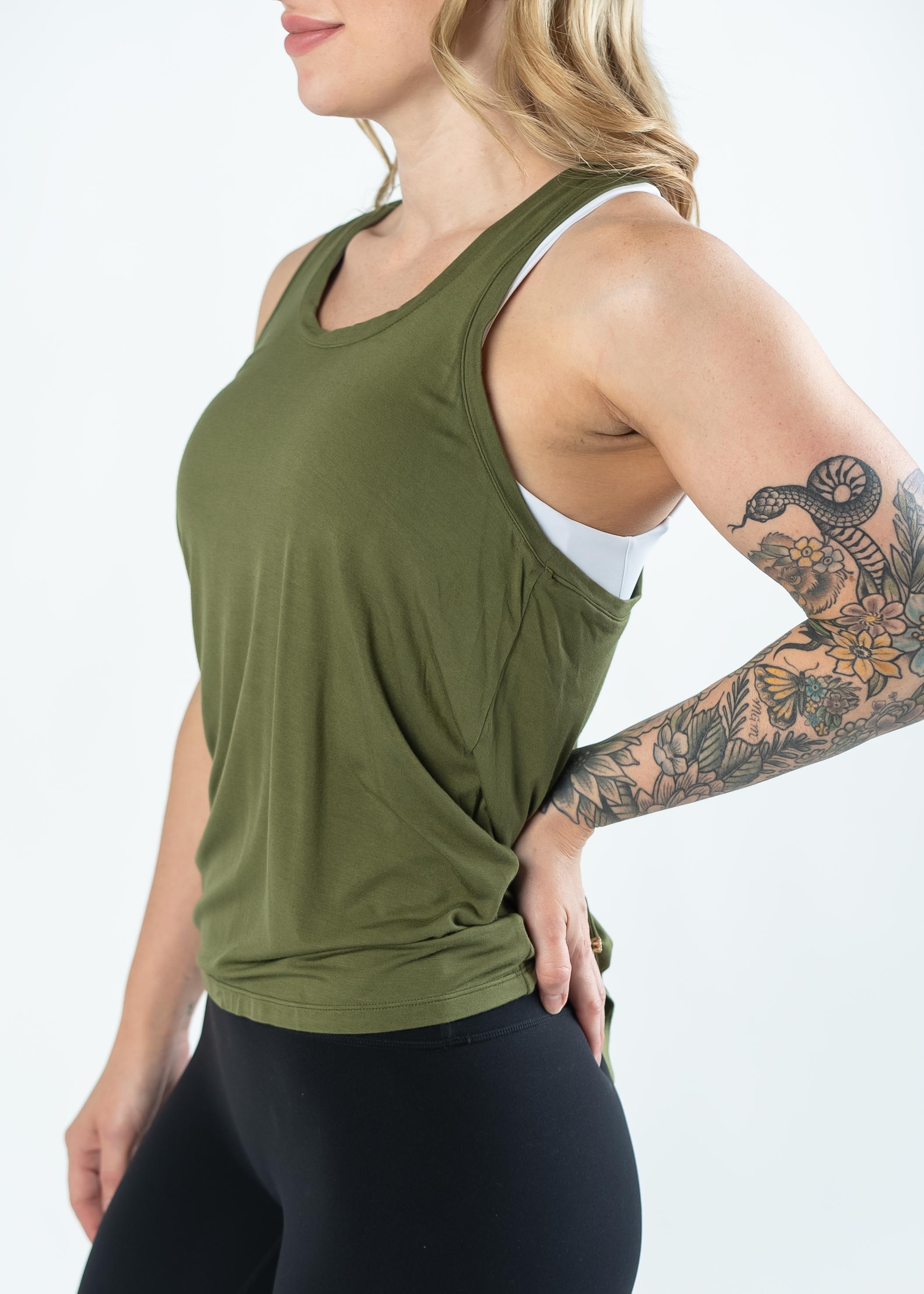 Military Green Tie Back Tank Top for Women - Casual Summer Tops & Workout Shirts - Perfect for Yoga, Gym, and Beach Wear