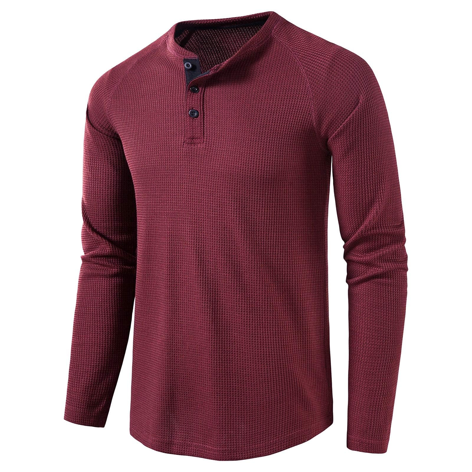 Men's Long Sleeve Waffle Henley Shirt - Casual Thermal Knit Top for Fall & Winter | Perfect for Layering, Outdoor Activities and Everyday Wear