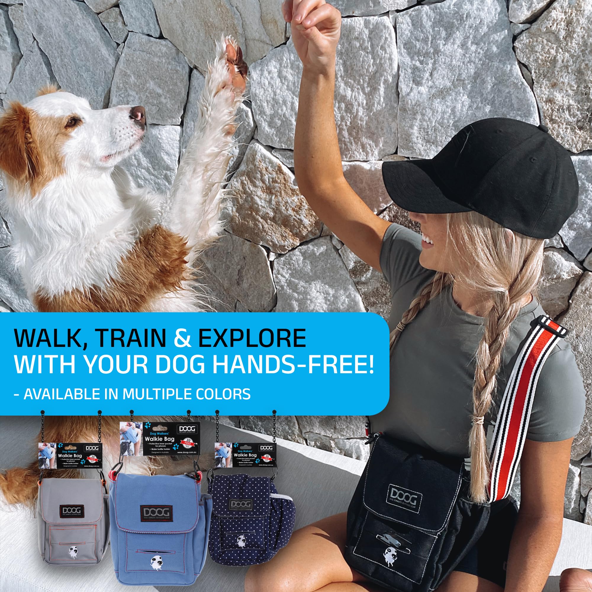 DOOG Adjustable Shoulder Walkie Bag for Dogs - Lightweight Pet Carrier with Poo Bag & Water Bottle Pockets - Perfect for Hiking, Travel & Daily Walks (Grey)