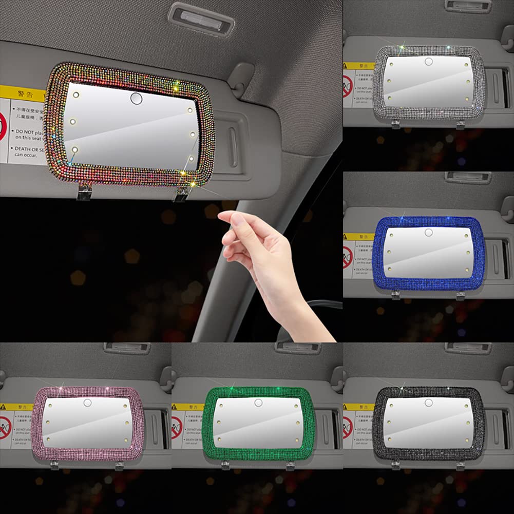 **Zcargel Universal Car Makeup Mirror - High-Definition Stainless Steel Sun Visor Mirror with Rhinestones & Glitter for Cars, Trucks, SUVs - Perfect for On-the-Go Touch-Ups & Vanity Use**