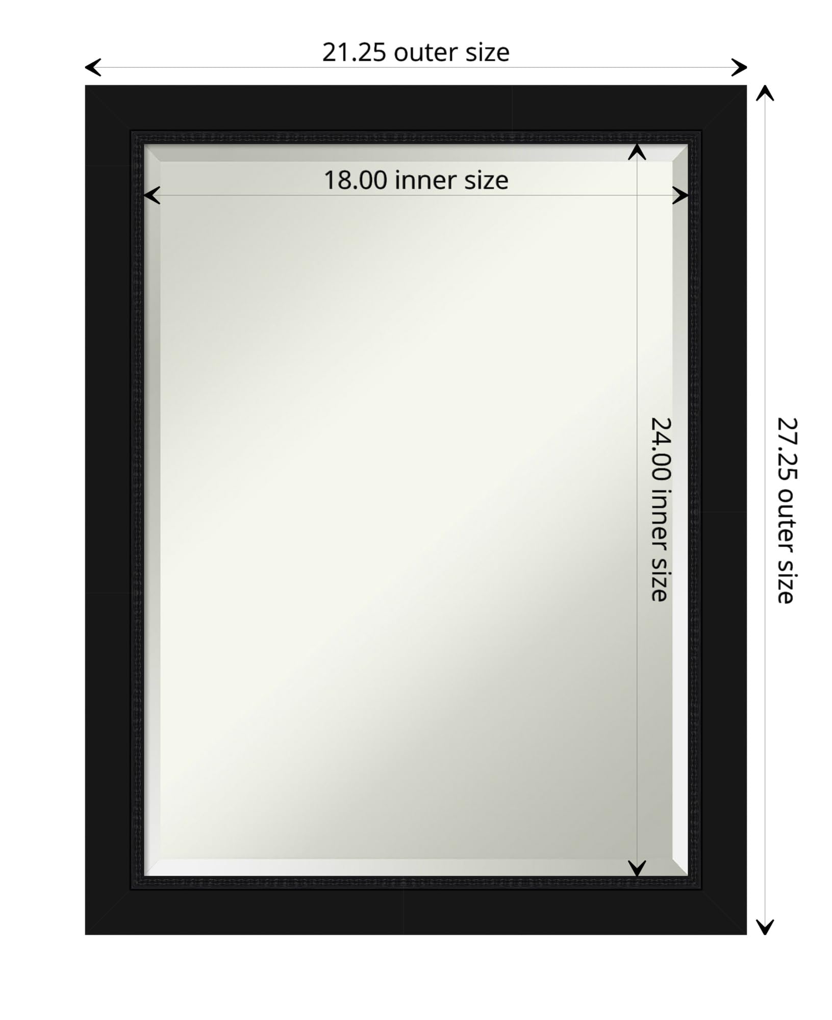 Amanti Art 27x21 Inch Black Rectangle Wall Mirror - Horizontal & Vertical Hanging, Beveled Edge for Bathroom & Living Room Decor - Medium Casual Frame - Made in USA | Perfect for Modern Home, Bedroom, and Entryway Décor