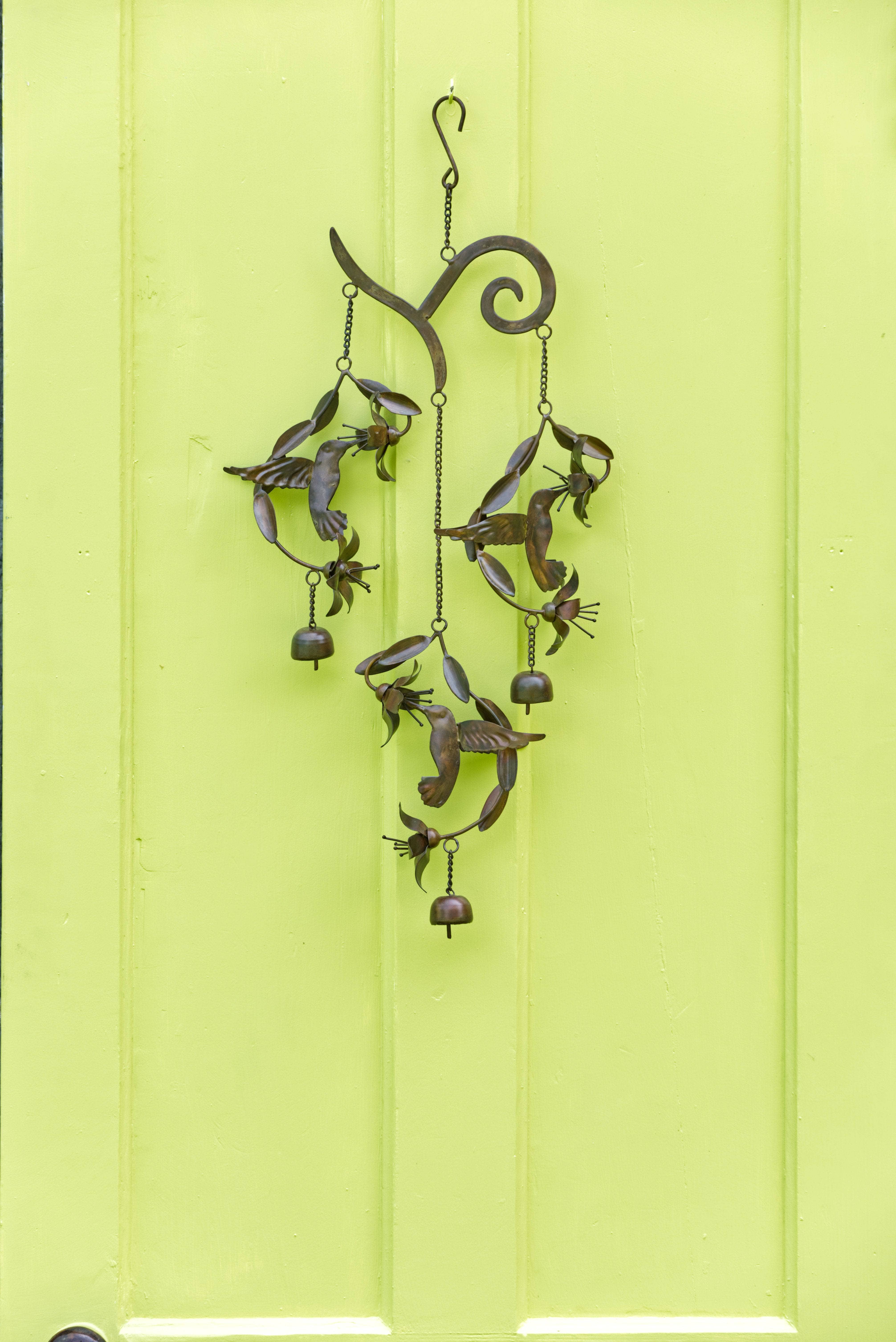 Beautiful Hummingbird & Floral Wind Chime - Handcrafted Metal Garden Decor for Outdoor Patio, Porch & Backyard - Soothing Wind Sounds for Relaxation
