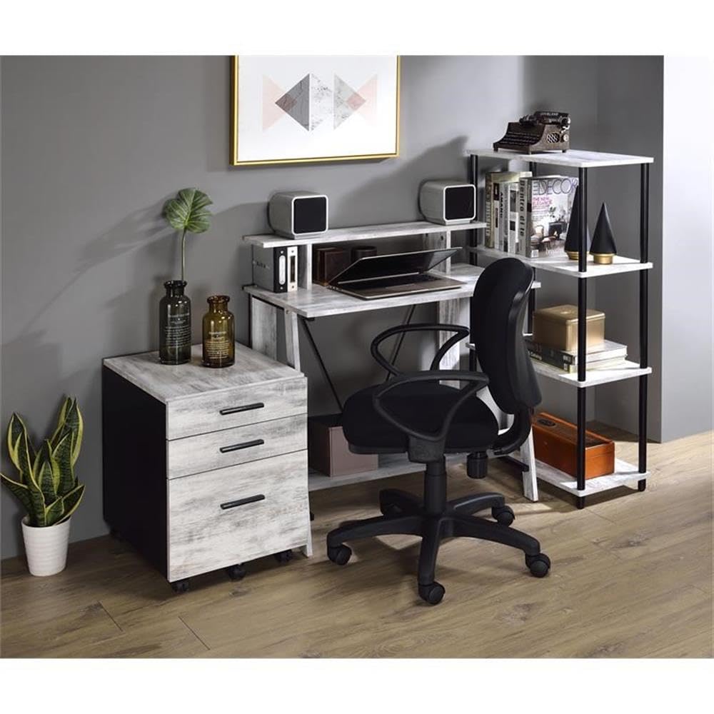 Acme Nypho Wooden 2-Tier Writing Desk - Antique White & Black Finish | Home Office Study Desk for Small Spaces, Dorm Rooms & Workspaces