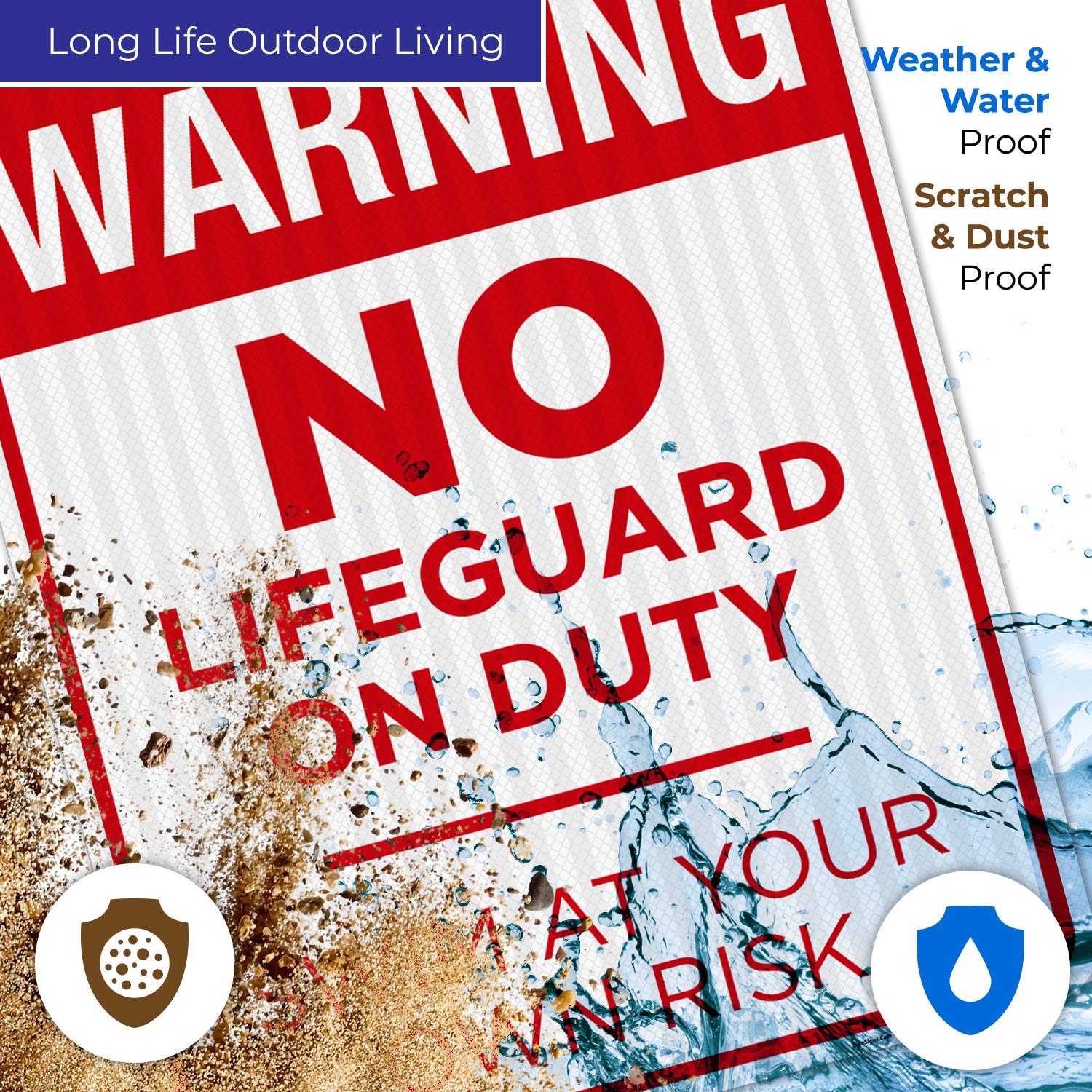 No Lifeguard On Duty Sign - 24x30 Inches, 3M EGP Reflective Aluminum Pool Safety Sign, .080 Thick, Fade Resistant for Indoor & Outdoor Use - Made in USA - Perfect for Swimming Pools, Beaches & Water Parks