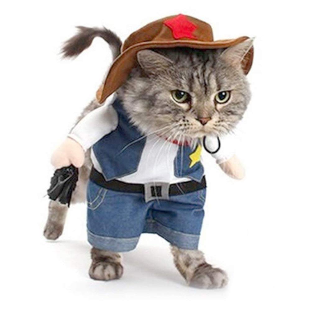 NACOCO Blue Cowboy Dog Costume with Hat - Halloween Pet Outfit for Small Dogs & Cats - Perfect for Halloween Parties & Photo Shoots