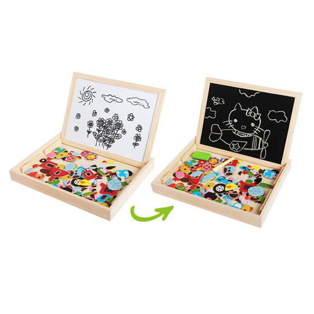Enakshi Kids Wooden Magnetic Drawing Board with Jigsaw Puzzles - Montessori Educational Toys for Toddlers & Preschoolers | Perfect for Home Learning, Travel & Creative Play