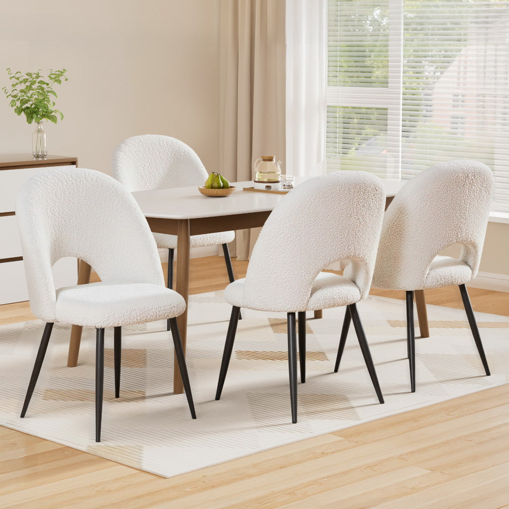 1 Set of 4 Artiss Dining Chairs - Modern Boucle Sherpa Upholstered Accent Chairs for Kitchen, Dining Room, or Breakfast Nook - Comfortable and Stylish Seating for Home Decor