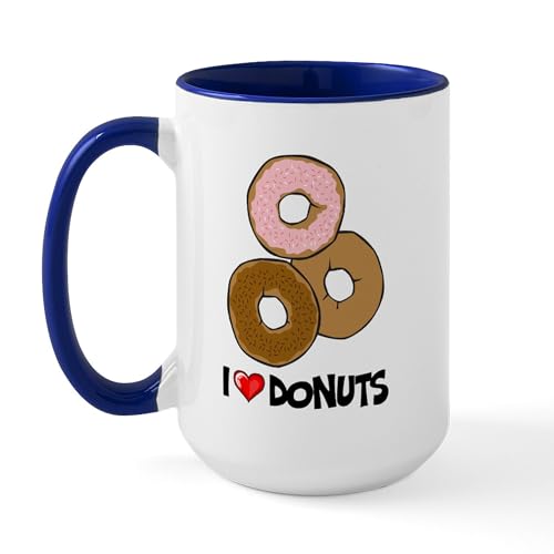 White/Navy Inside - I Love Donuts Large Mug