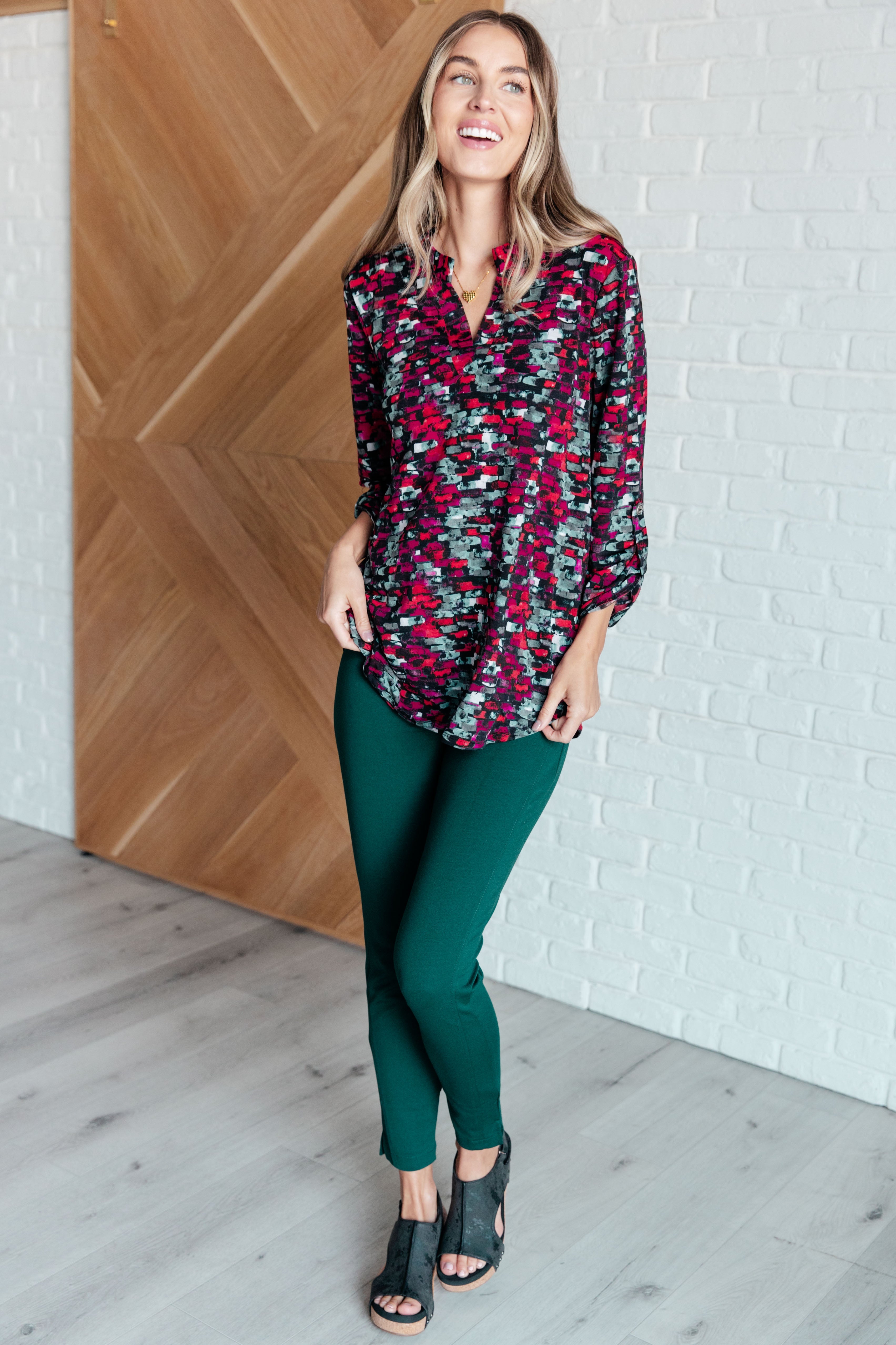 Lizzy Top - Black & Grey Abstract Print Women's Fashion Blouse | Perfect for Casual Outings, Office Wear & Date Nights