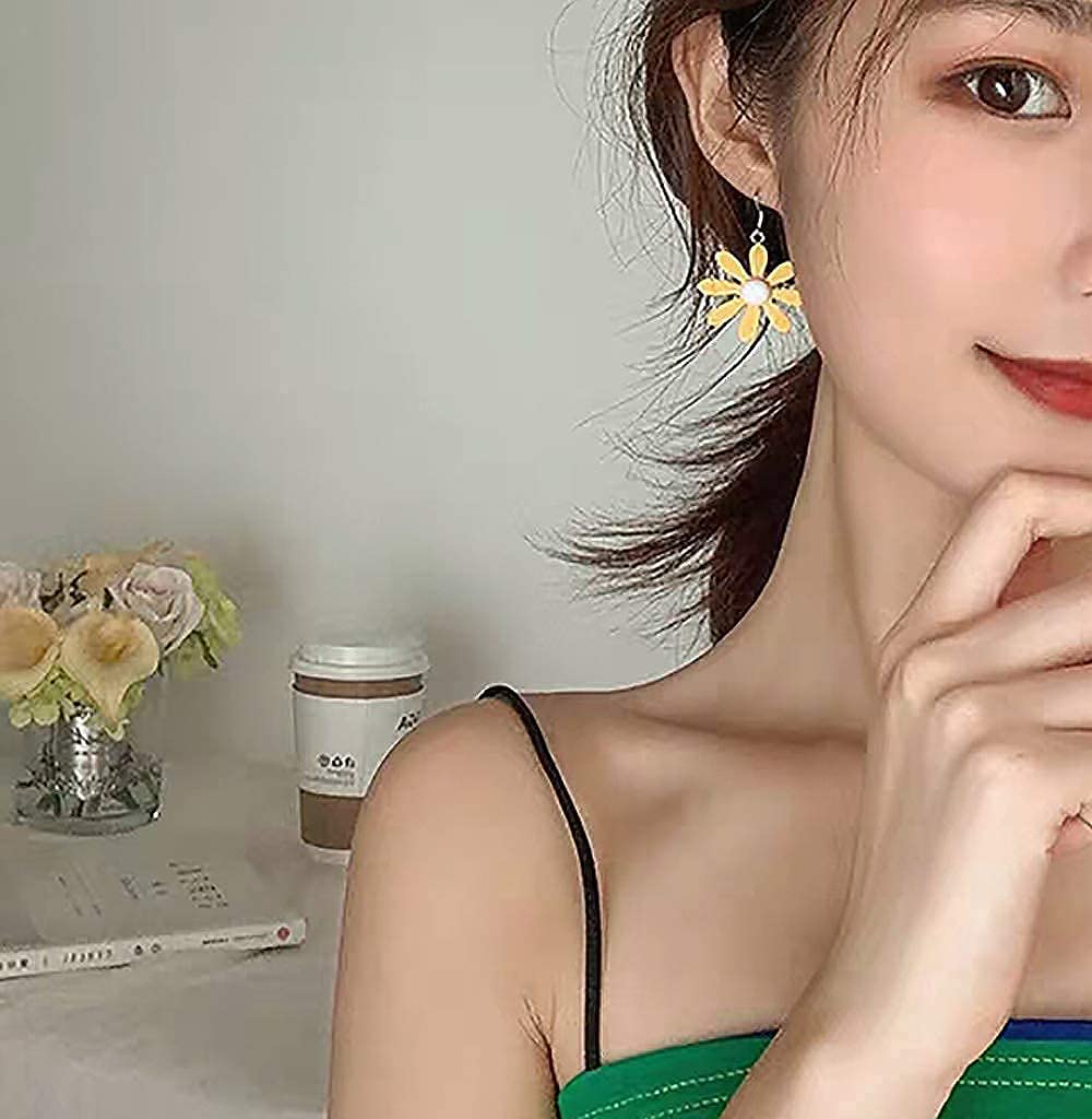 Yellow Acrylic Daisy Flower Earrings for Women - Dangle Wild Lily Petals Hawaiian Style Jewelry | Perfect for Summer, Beach Vacations & Boho Fashion