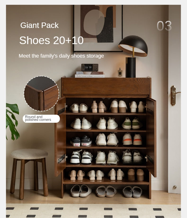 Solid Oak Wood Shoe Storage Cabinet - Rustic Entryway Organizer for Shoes, Boots & Accessories | Perfect for Hallway, Mudroom & Closet Organization