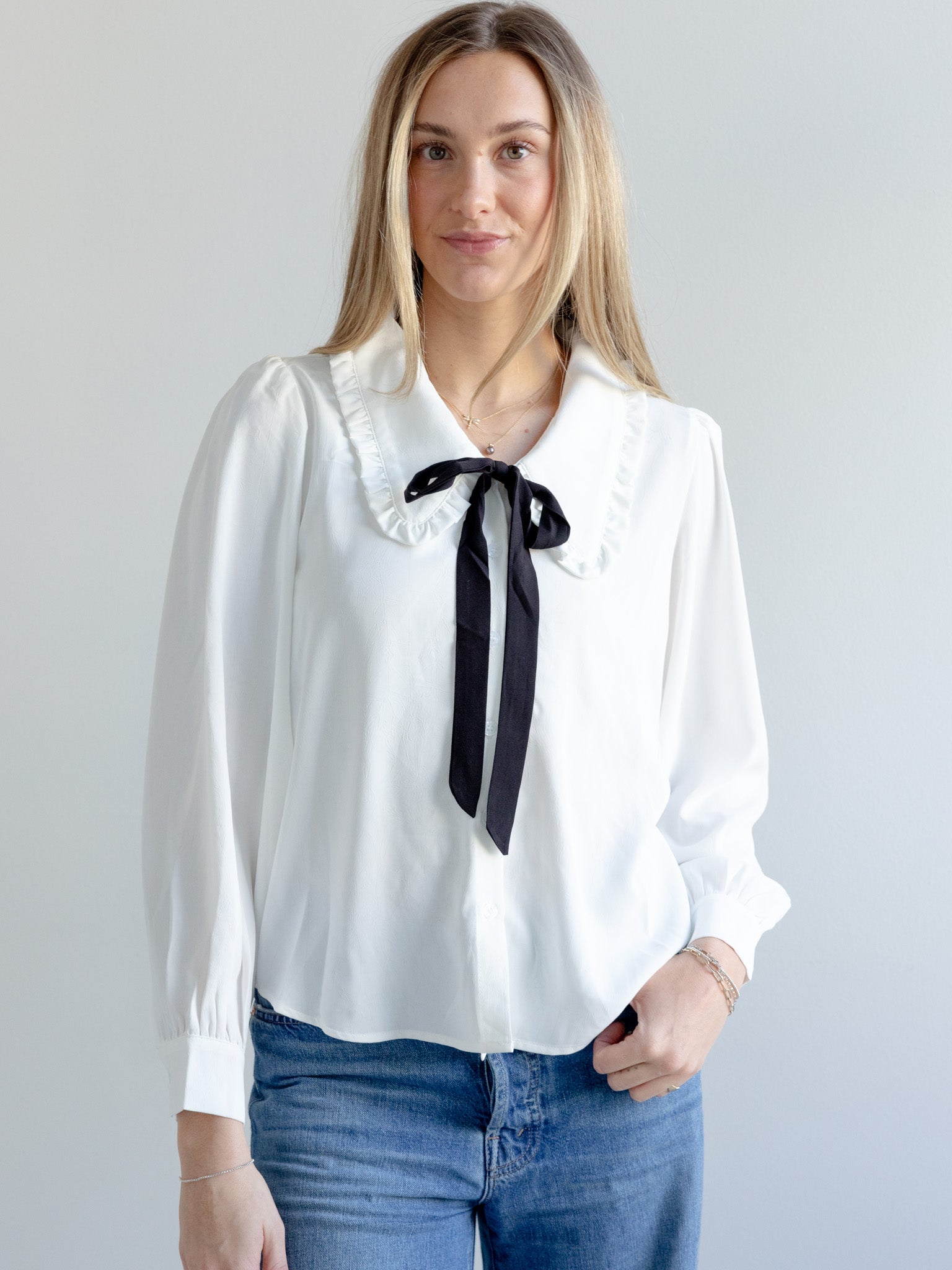 Peter Pan Collar Bow Blouse - Elegant Women's Vintage Style Top for Work, Party & Casual Wear