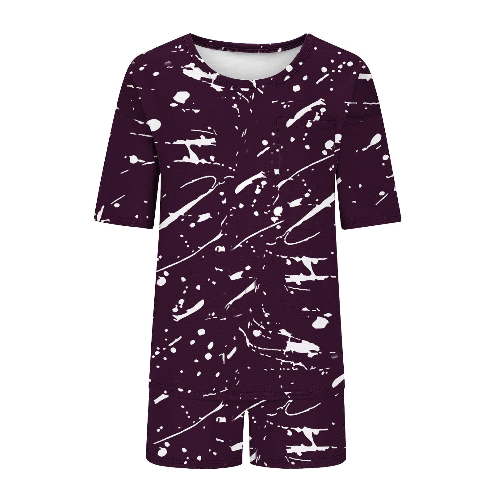 Women's 2-Piece Casual Outfit Set - Short Sleeve Graphic T-Shirt & Lounge Shorts Matching Summer Pajama Set | Trendy Loungewear for Home, Travel & Vacation