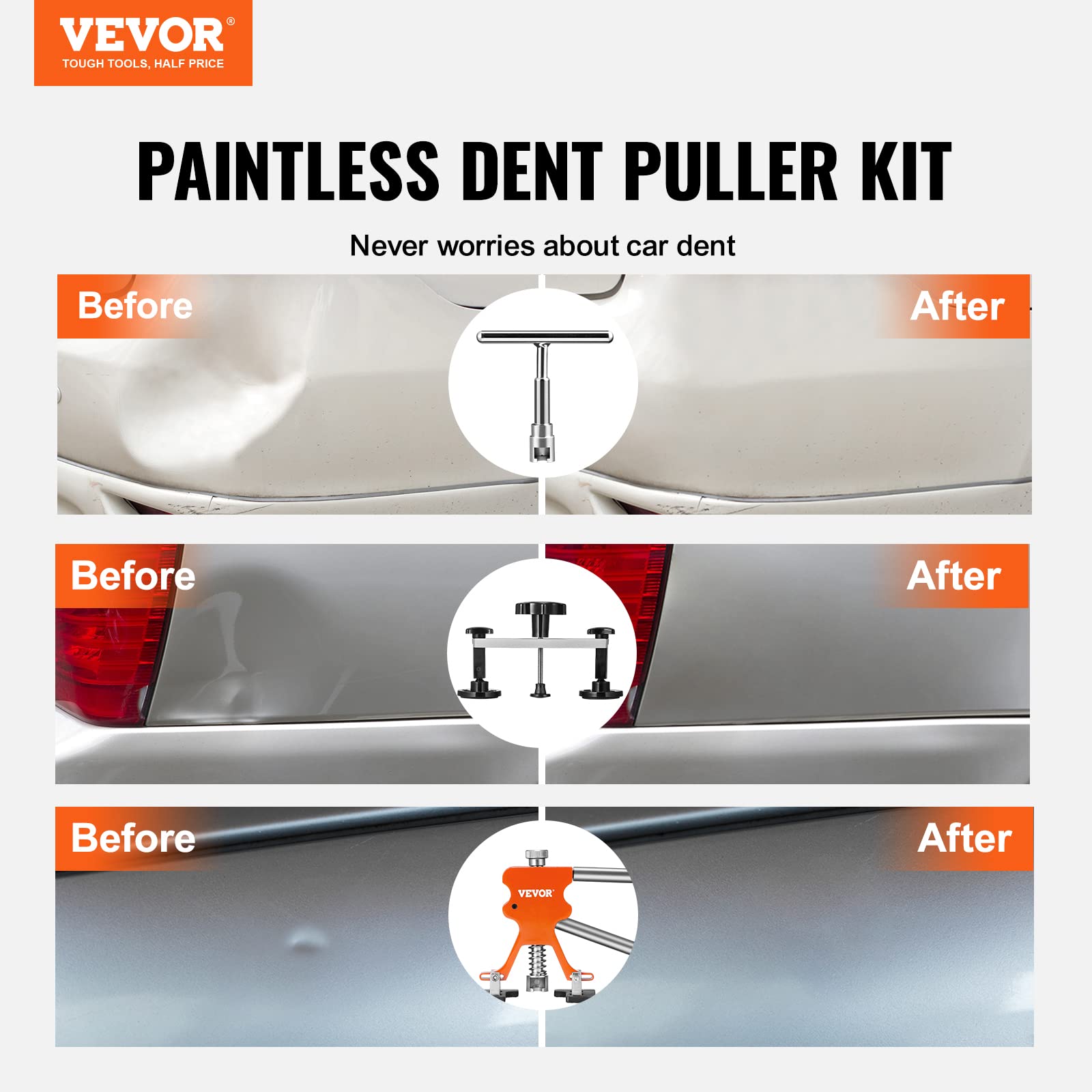 VEVOR 73-Piece Dent Repair Kit - Professional Paintless Dent Removal Tool Set with Golden Lifter, Bridge Puller & Slide Hammer - Perfect for Car Body Repair, Washing Machine & Refrigerator Dent Removal - Ideal for DIY Auto Body Repair & Appliance Maintenance