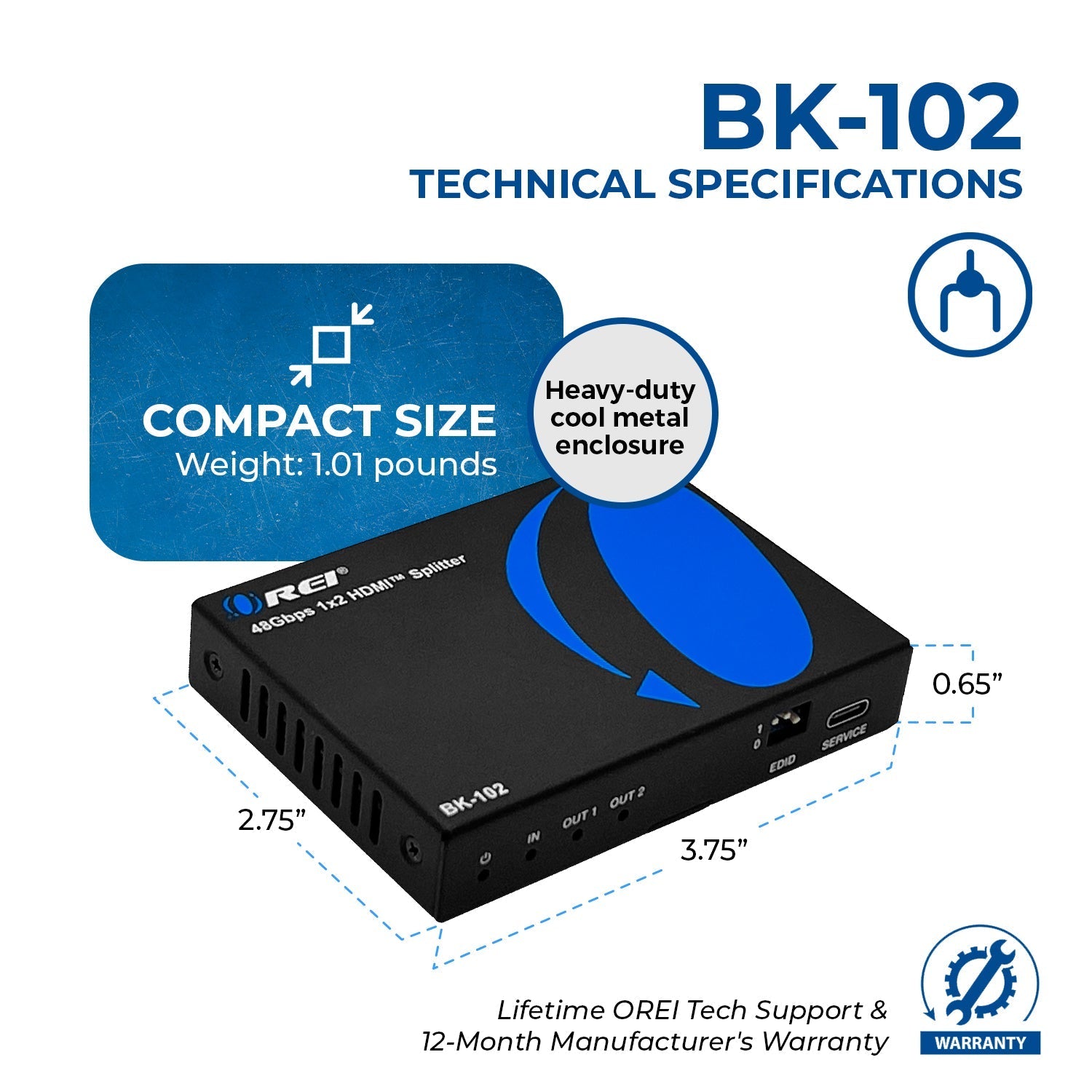 1x2 HDMI Splitter with Audio Out - 8K UltraHD 1 Input 2 Output EDID (BK 102) for Home Theater & Multi-Screen Gaming Setup