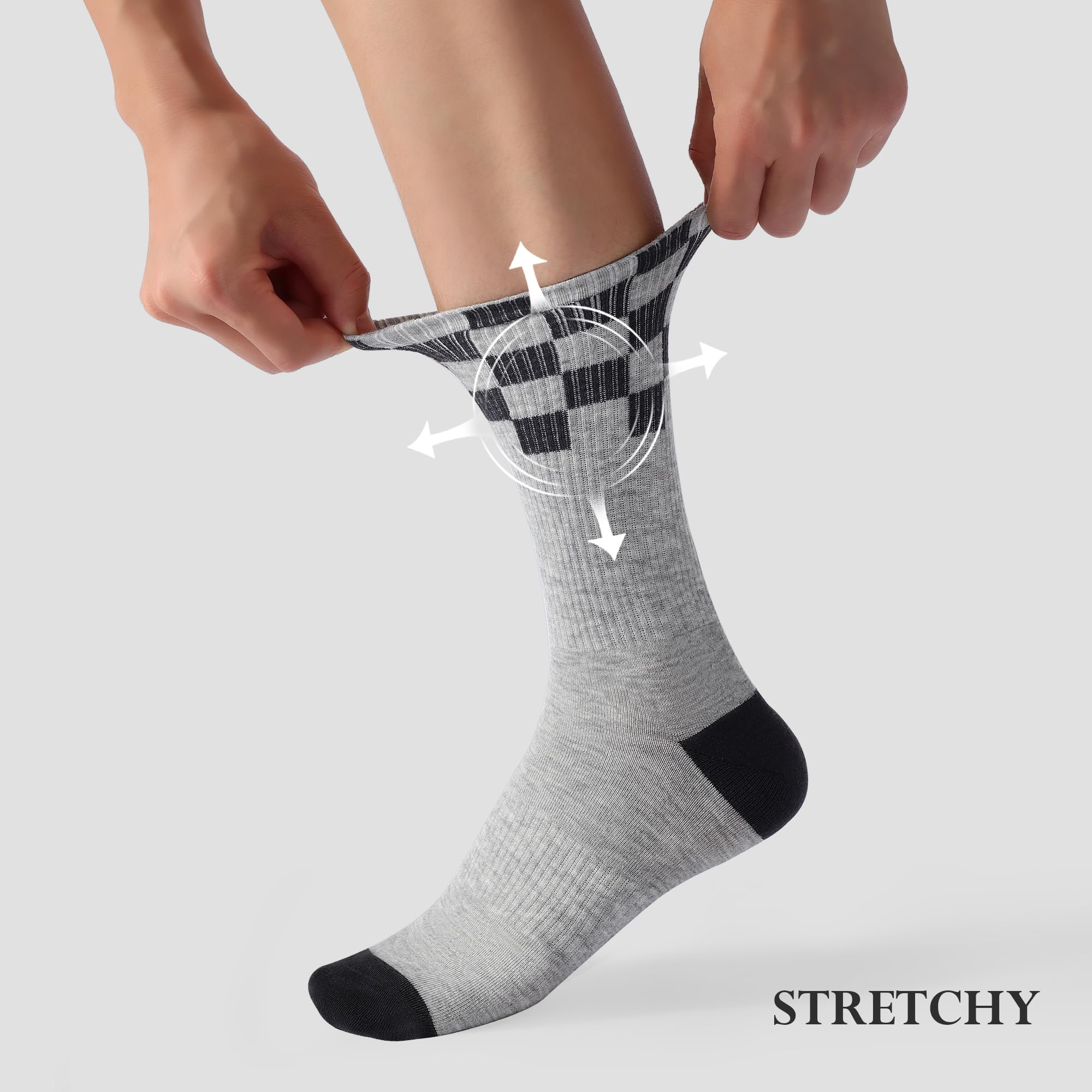 Honeysea 6 Pairs Unisex Crew Socks - Checkerboard Athletic Compression Socks for Running & Sports | Breathable Calf Socks for Women & Men | Perfect for Gym, Jogging & Daily Wear
