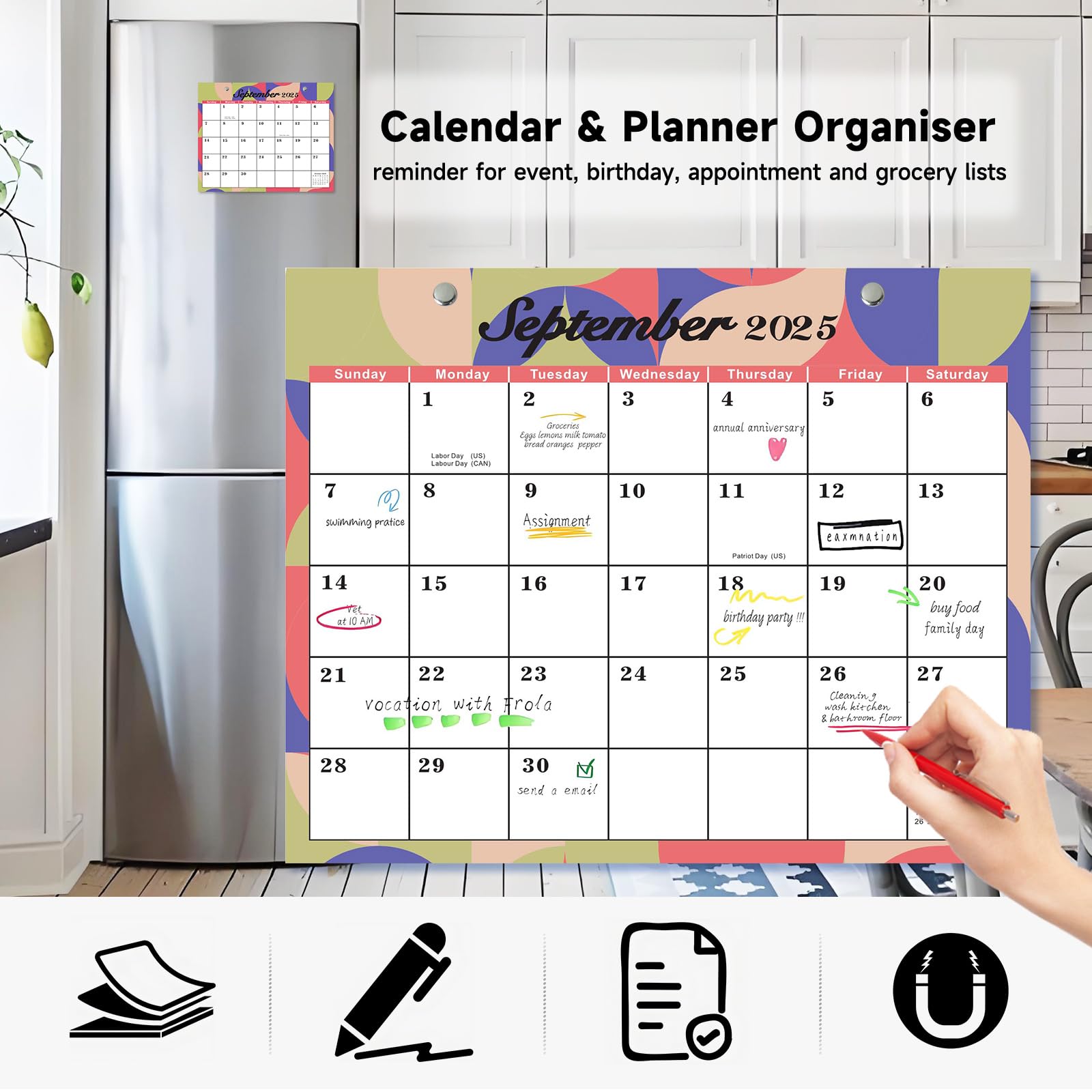 2025 Magnetic Refrigerator Calendar - 12 Month View, Retro Style Family Organizer with Event & Appointment Reminders - Perfect for Kitchen, Office & Home Planning