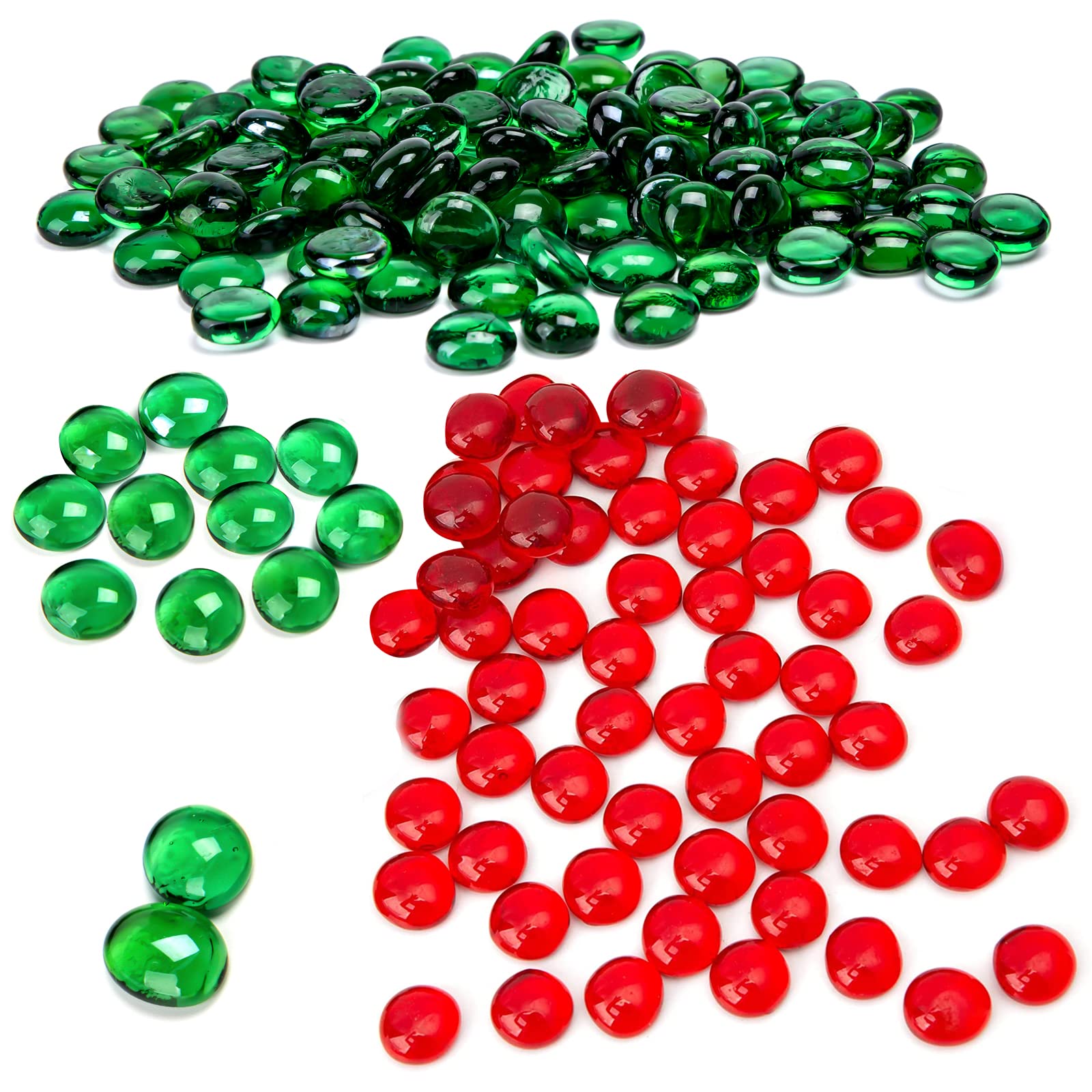 FUTUREPLUSX 200PCS Flat Glass Marbles - 100 Green & 100 Red - for DIY Crafts, Home Decor, Vase Fillers, and Kids Sensory Play