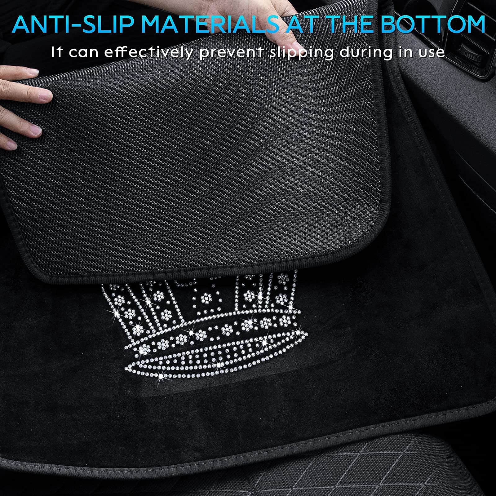Premium Front & Rear All-Weather Car Floor Mats - Universal Fit for SUV, Van & Truck - 5-Piece Bling Crown Cushion Set (Pure White) - Perfect for Daily Commute, Road Trips & Vehicle Protection