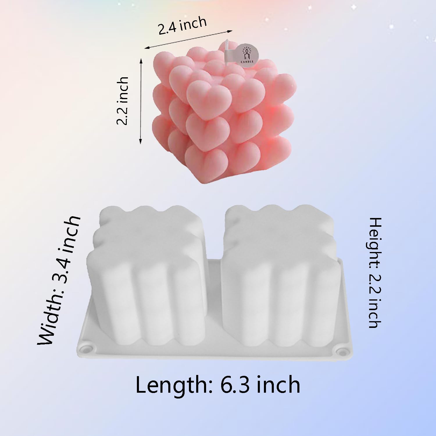 2 Cavity Heart Candle Molds Silicone - 3D Heart Bubble Cube Valentine's Day Silicone Molds for DIY Candle Making, Soap Crafting, Resin Art - Perfect for Romantic Home Decor, Wedding Favors & Gift Making
