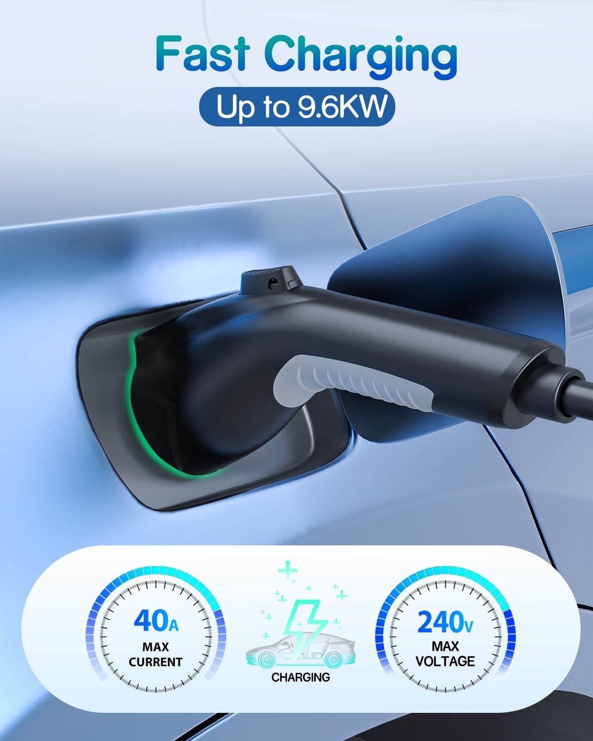 40ft 40Amp J1772 EV Charger Extension Cable - SAE J1772 Compatible for 110V-240V Level 1/Level 2 Charging - Waterproof IP66 Car Charger Cord with Storage Bag - Perfect for Home, Garage & Outdoor EV Charging