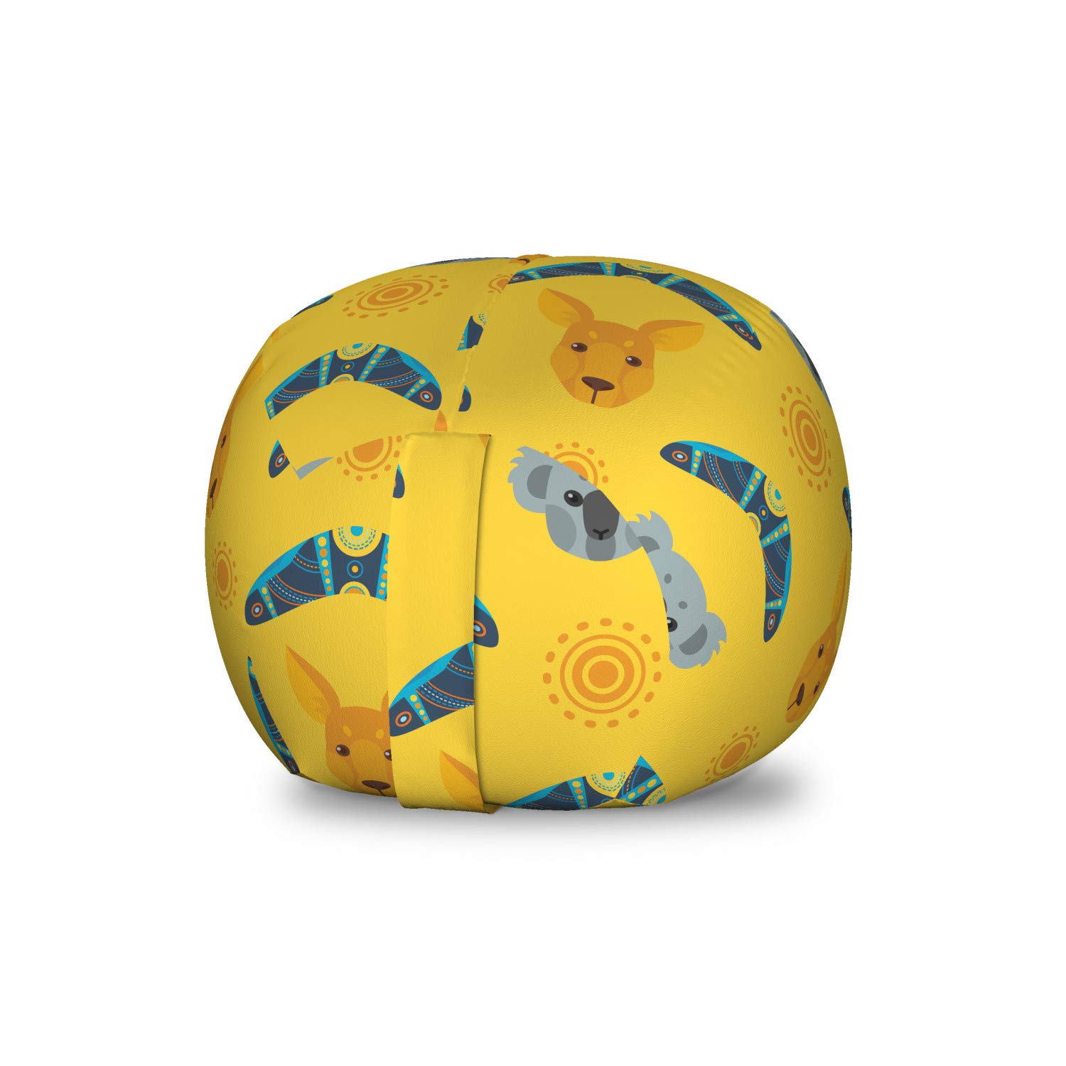 Ambesonne Kangaroo Storage Toy Bag Chair - Australian Aboriginal Pattern with Boomerang & Koala Bear - Washable Stuffed Animal Organizer - Small Multicolor - Perfect for Kids' Room, Nursery & Playroom Organization