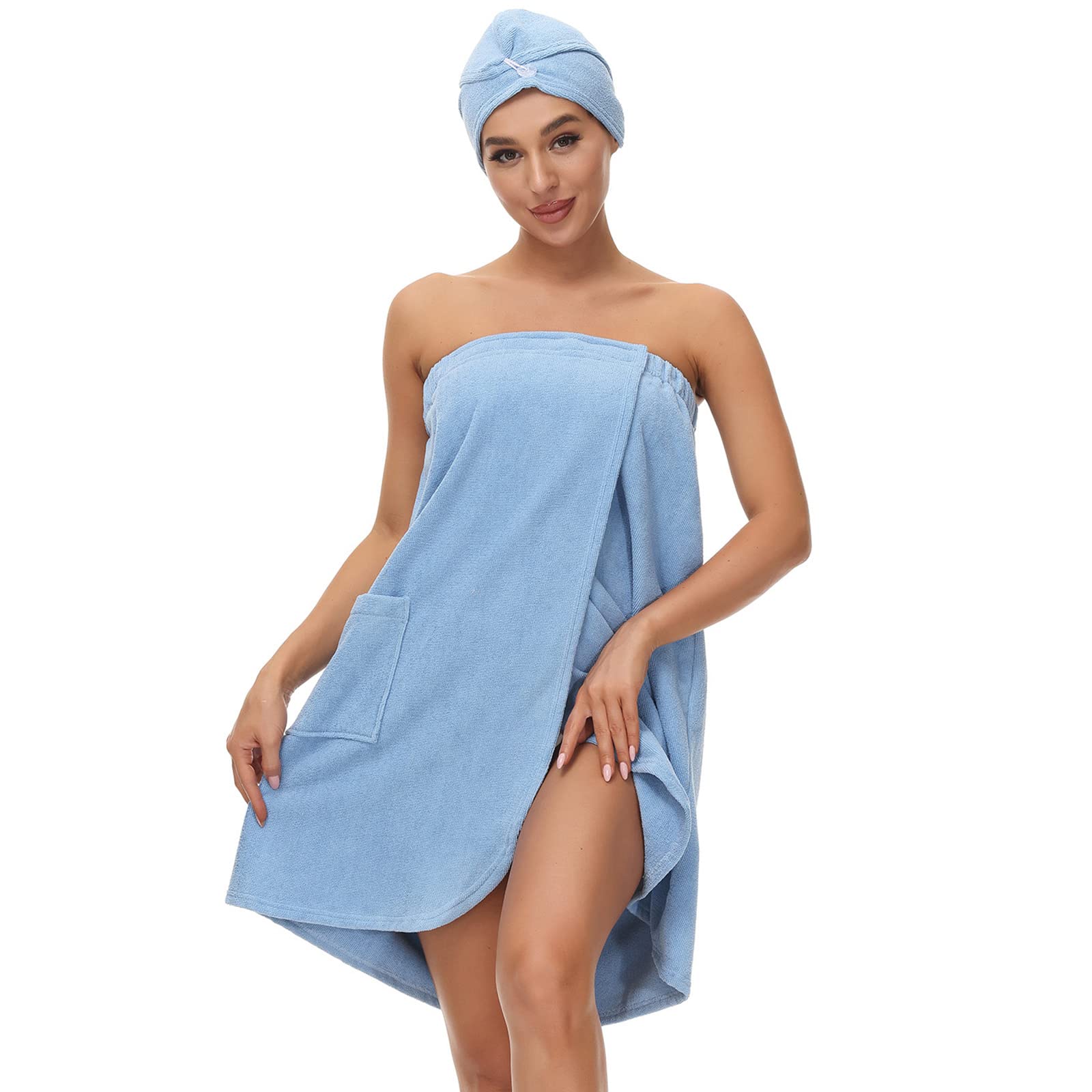 Verve Jelly Women's Adjustable Spa Bath Wrap Towel - Soft Microfiber Strapless Bathrobe with Hair Turban for Shower, Pool & Beach