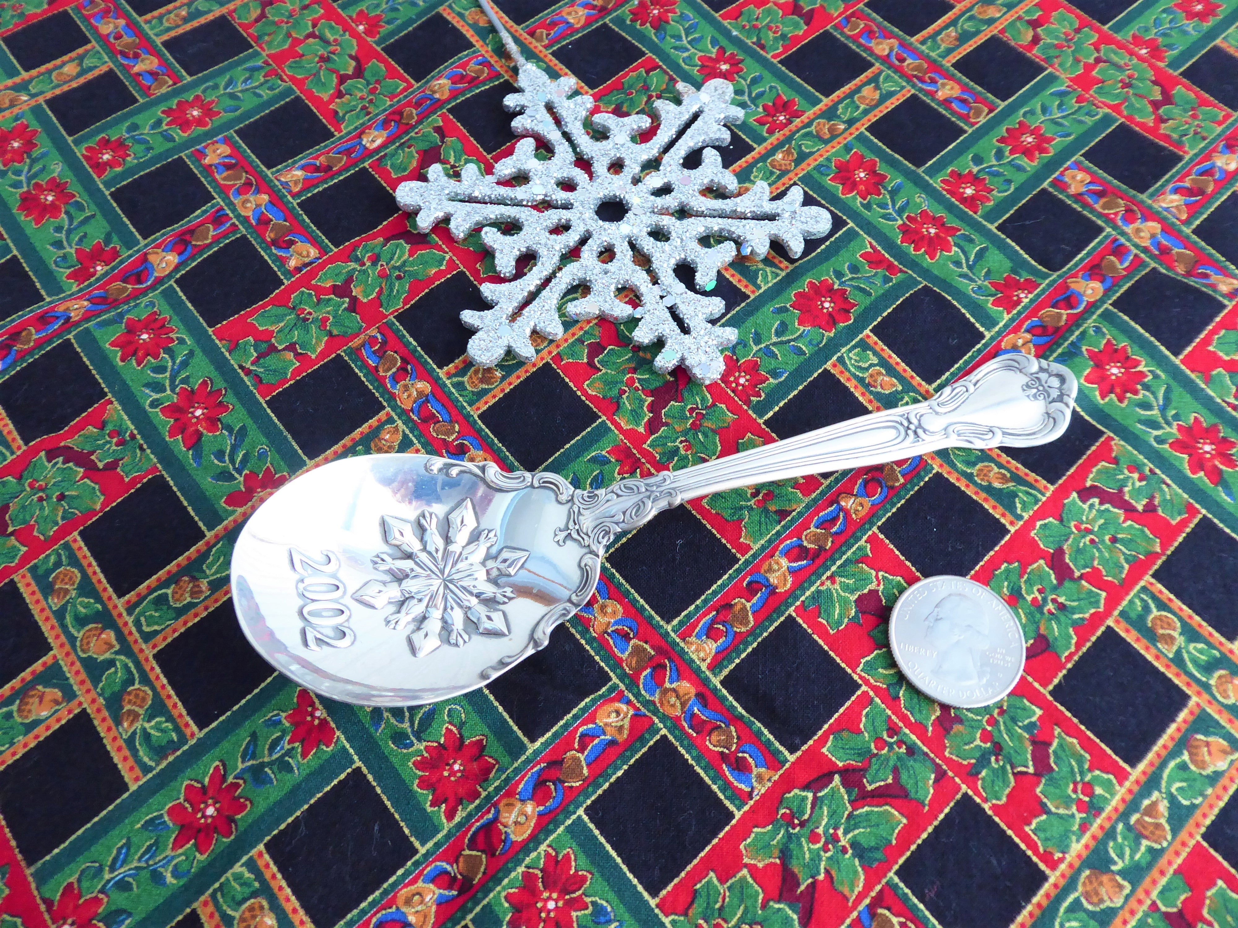 Gorham Chantilly Sterling Silver Serving Spoon with 2002 Christmas Snowflake Design - Perfect for Holiday Tea Parties & Festive Gatherings