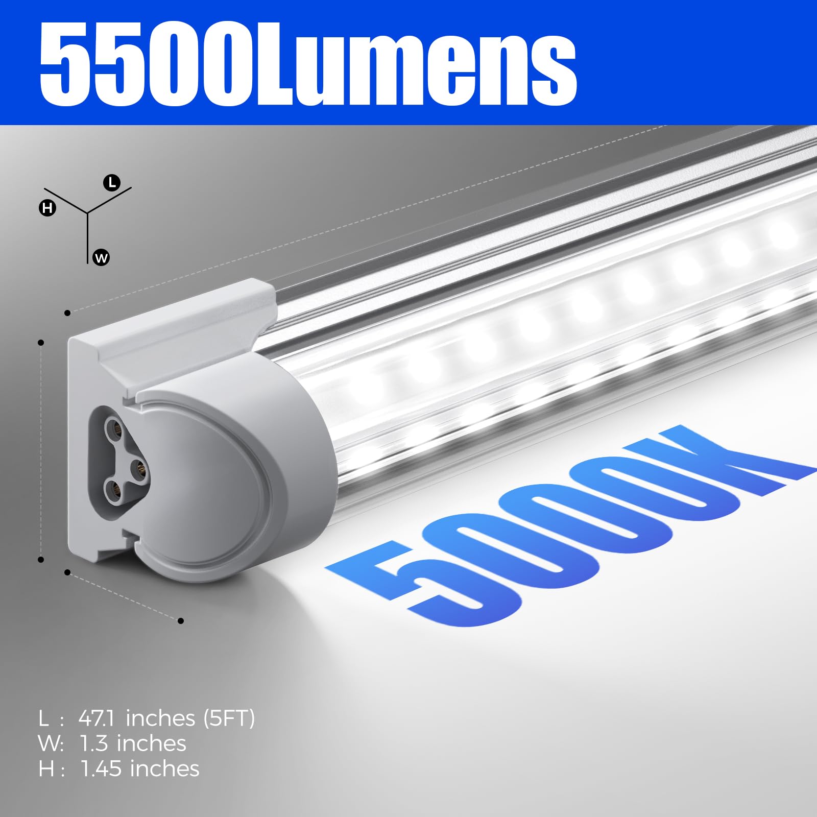 Barrina LED Shop Light - 40W 5500LM 5000K Daylight White - 4FT Integrated V-Shape Fixture - High Output T8 Tube with Clear Cover - Energy Efficient Lighting for Garage, Warehouse & Workshop (Pack of 6) - Perfect for Industrial Spaces, Retail Stores and Home Improvement Projects