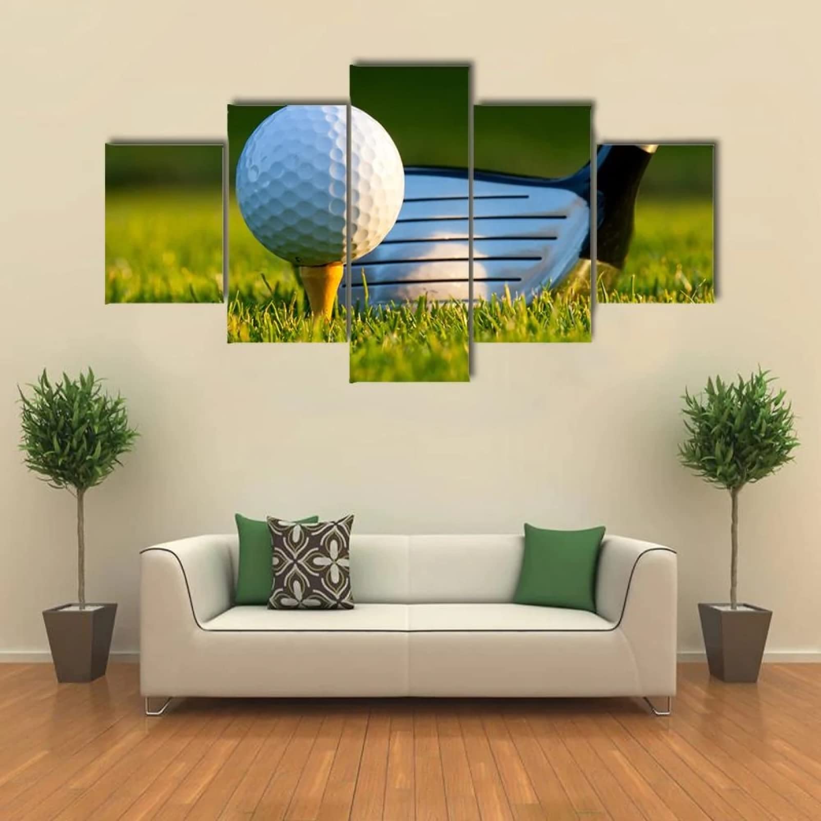 yicoming 5-Piece Golf Ball on Tee Canvas Wall Art Set - Stretched Framed Paintings for Living Room, Office & Man Cave Decor - Perfect Golf Lover Gift for Home, Bar & Sports Themed Spaces