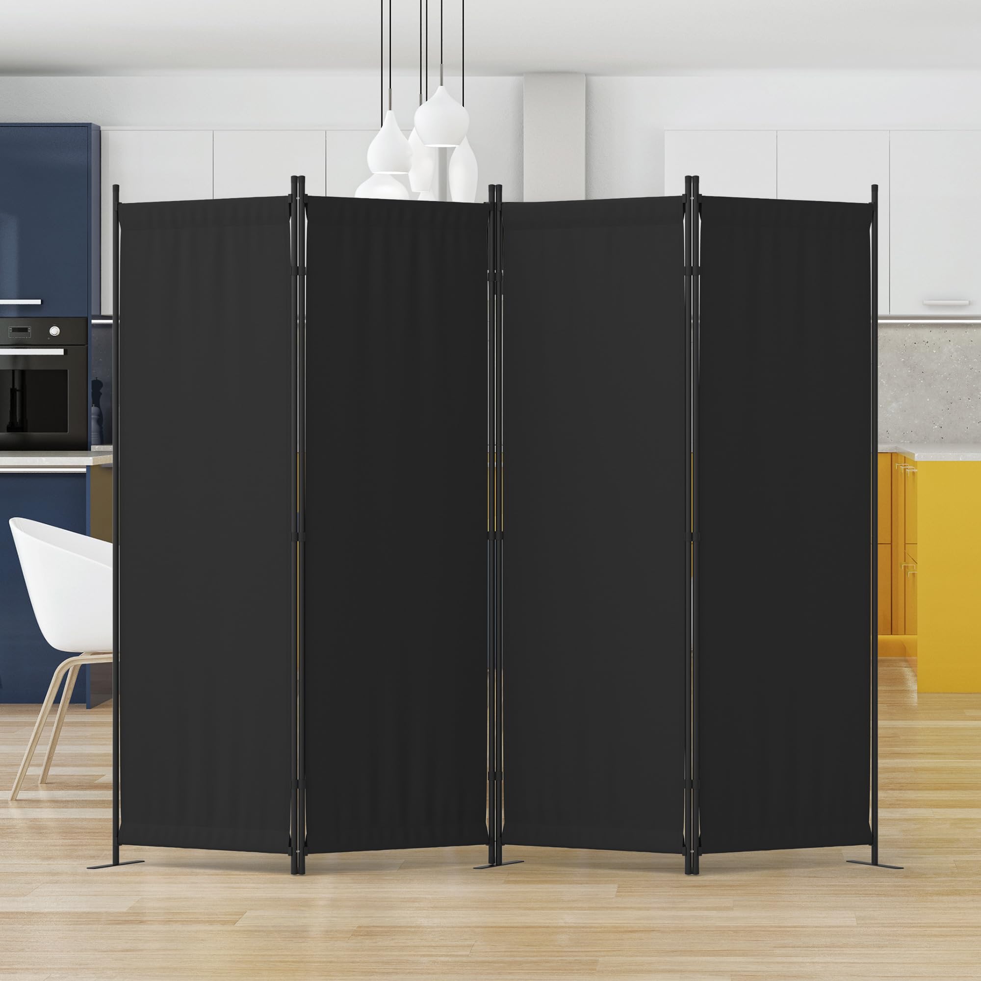 4 Panel Room Divider - 6FT Folding Privacy Screen with 3 Metal Feet | Portable Partition Wall for Office, Kitchen, Nursery & Dressing Room | Space Separator for Home, Events and Temporary Walls