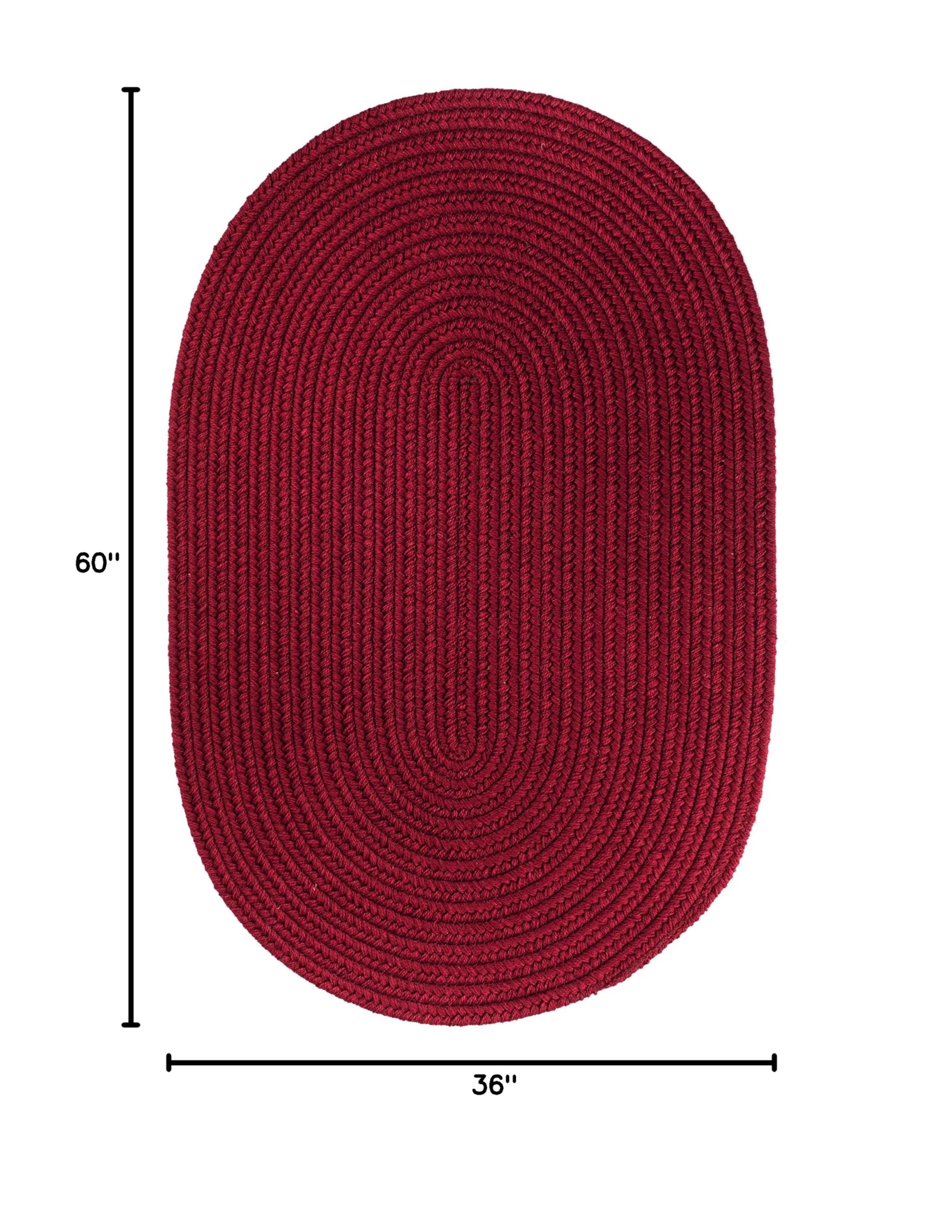 Braided Solid Wool Area Rug 3' x 5' Oval - Rhody Rug S157 in Wine Red | USA-Made Home Decor for Bedroom, Living Room & Hallway | Soft Floor Mat for High Traffic Areas | Easy Care & Durable | Perfect for Cozy Spaces & Family Gatherings